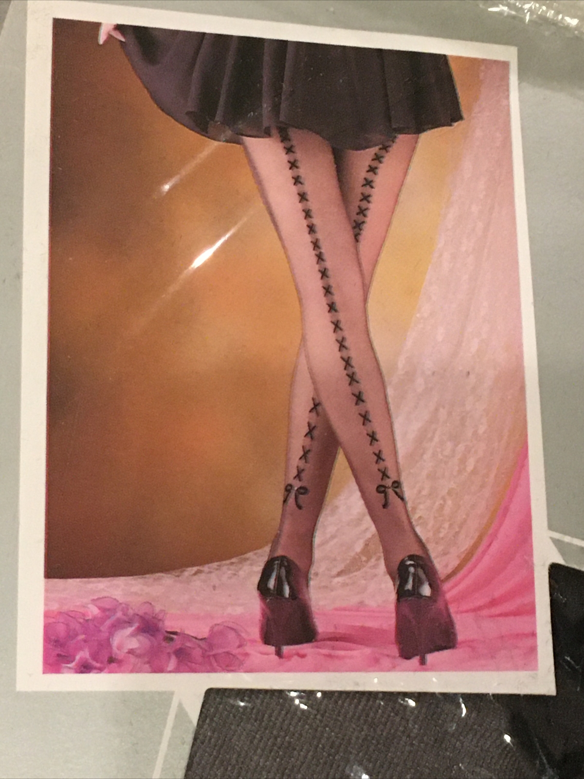 HiBaly Fashion Pantyhose Flock & Rhinestone VTG 100% Nylon BOW & X Design NIP