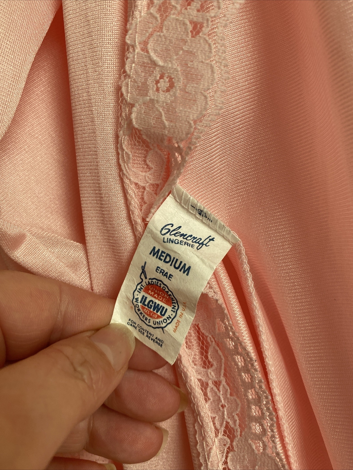Vintage Glencraft Nylon w/ Lace Peignoir SET Long Nightgown Robe Lingerie Medium