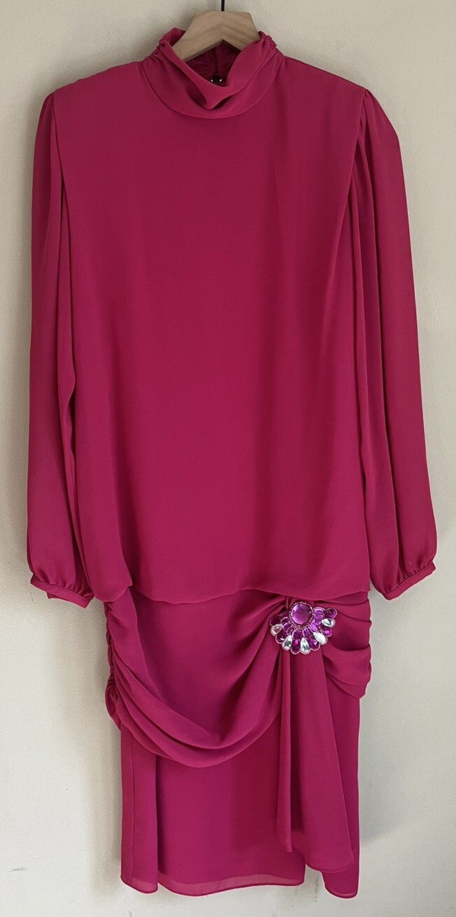 Vintage Ursula Dress Chiffon Cocktail Sequin Golden 1980s 1990s Womens Size 10