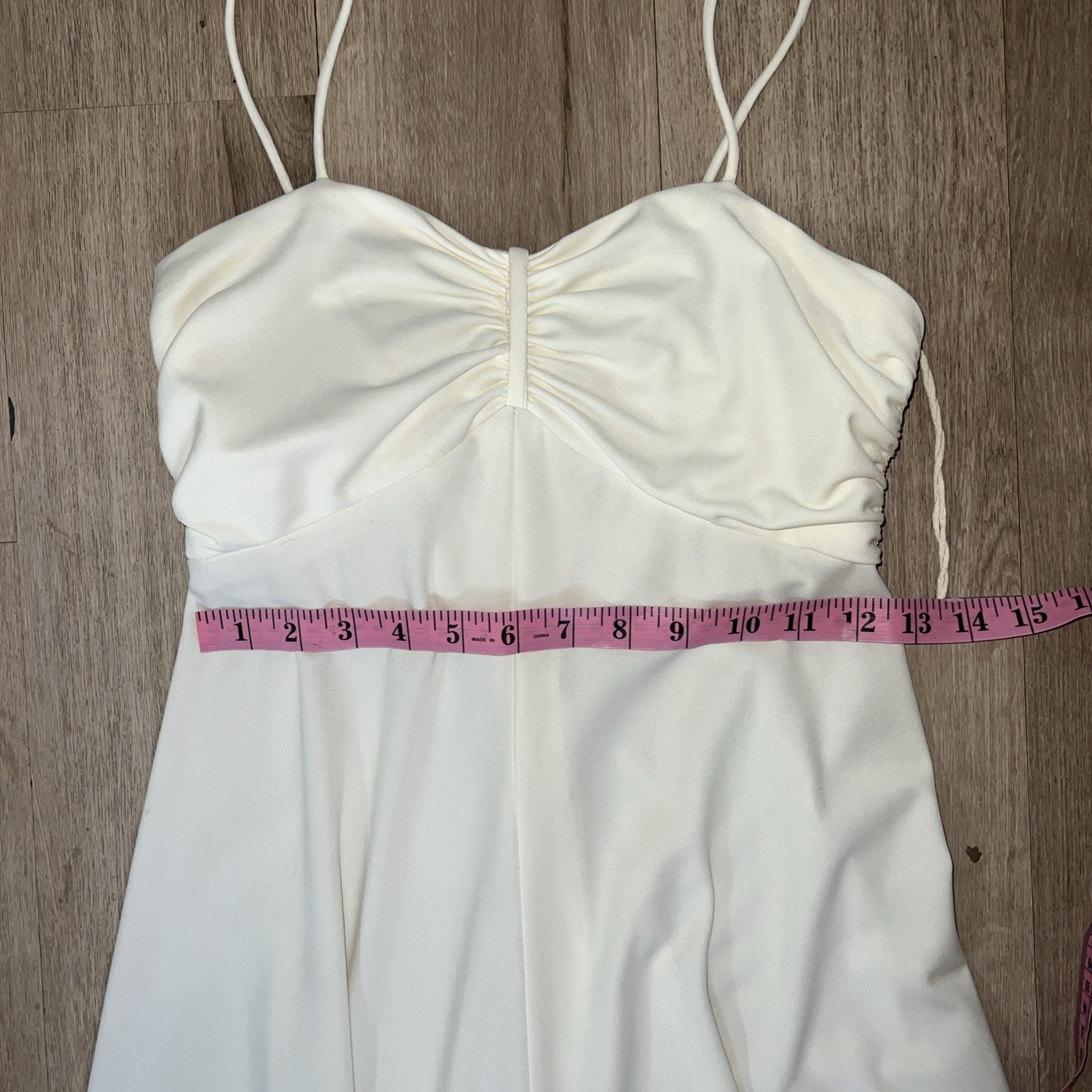 1980s Polyester Slip Dress Off White Cream Size Small S Boho Disco