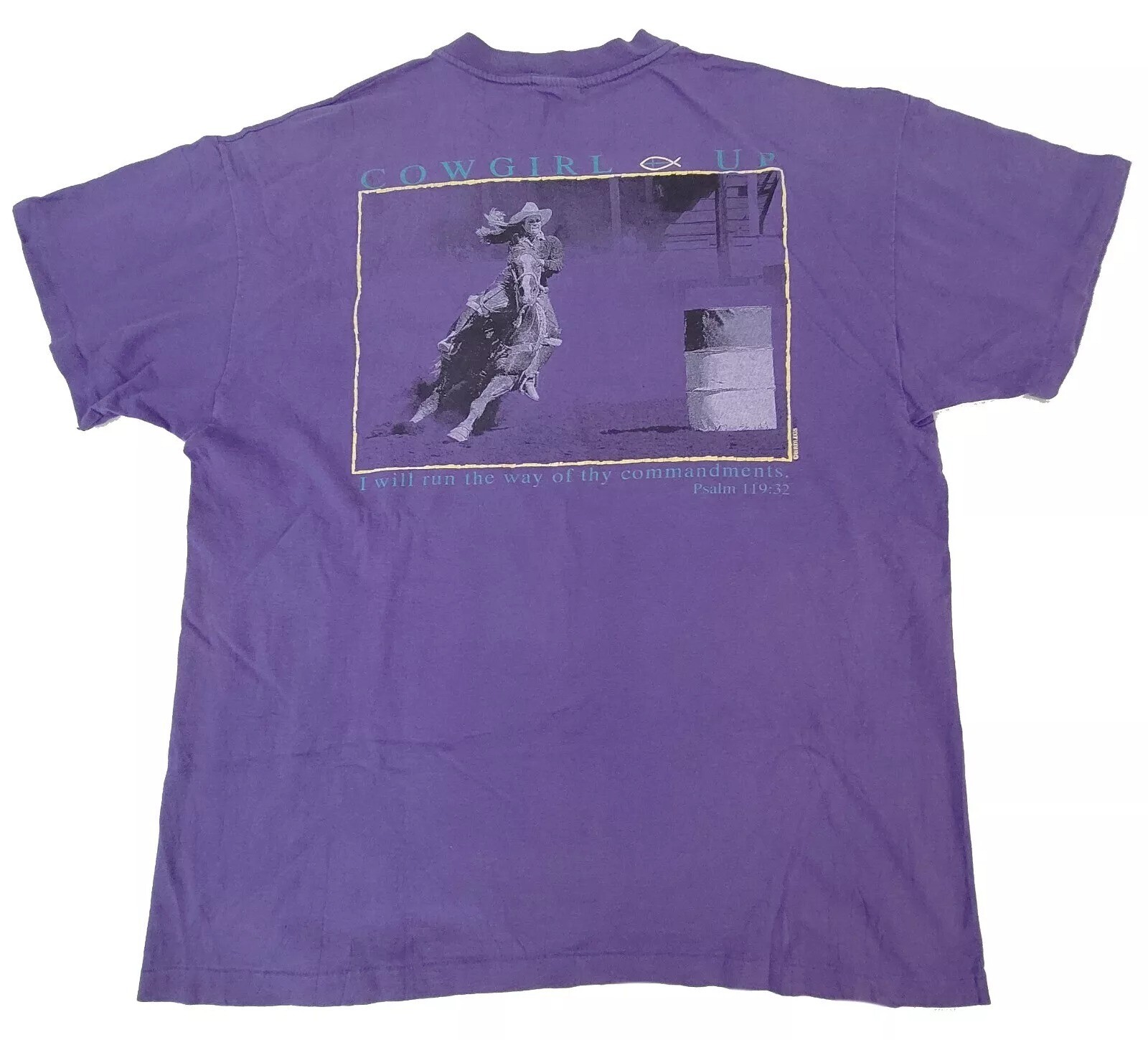Vintage Cowgirl Up Womens Shirt XL USA Made Single Stitch Psalm 119;32 Purple