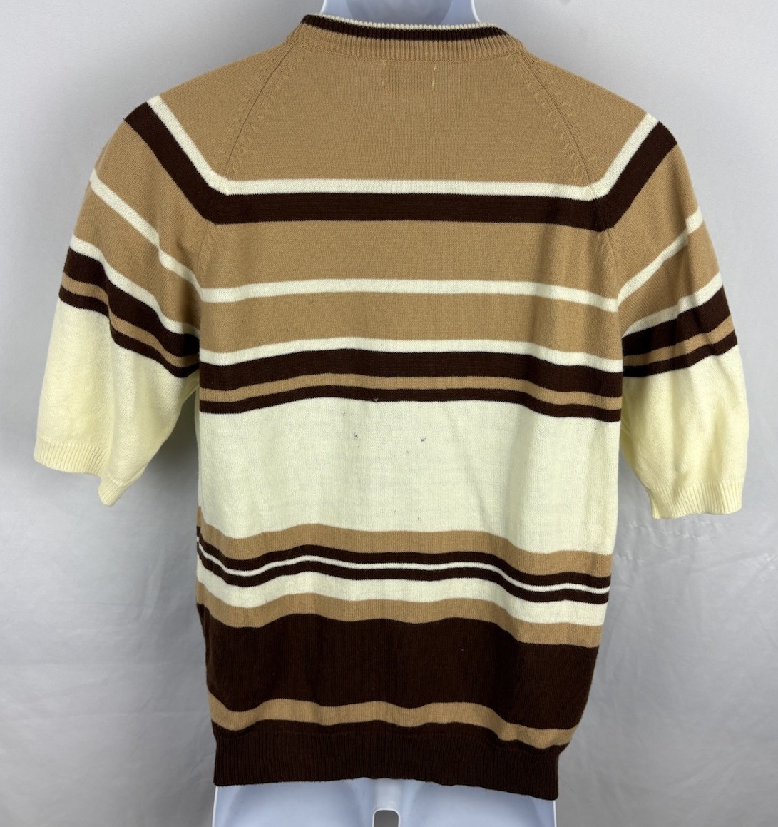 Vintage 60s Penneys Town Craft Short Sleeve Striped Knit Acrylic Shirt Size M