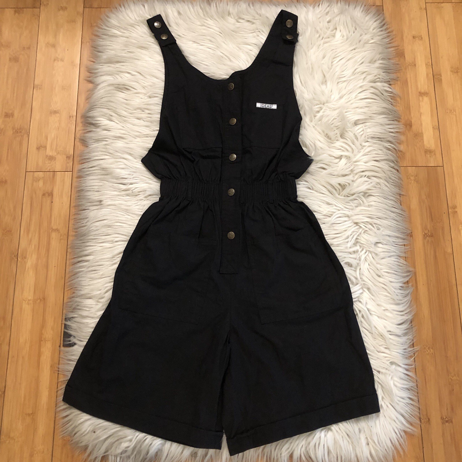 Vintage IDEAS Black Button Front Sleeveless Womens Romper Overalls size XS