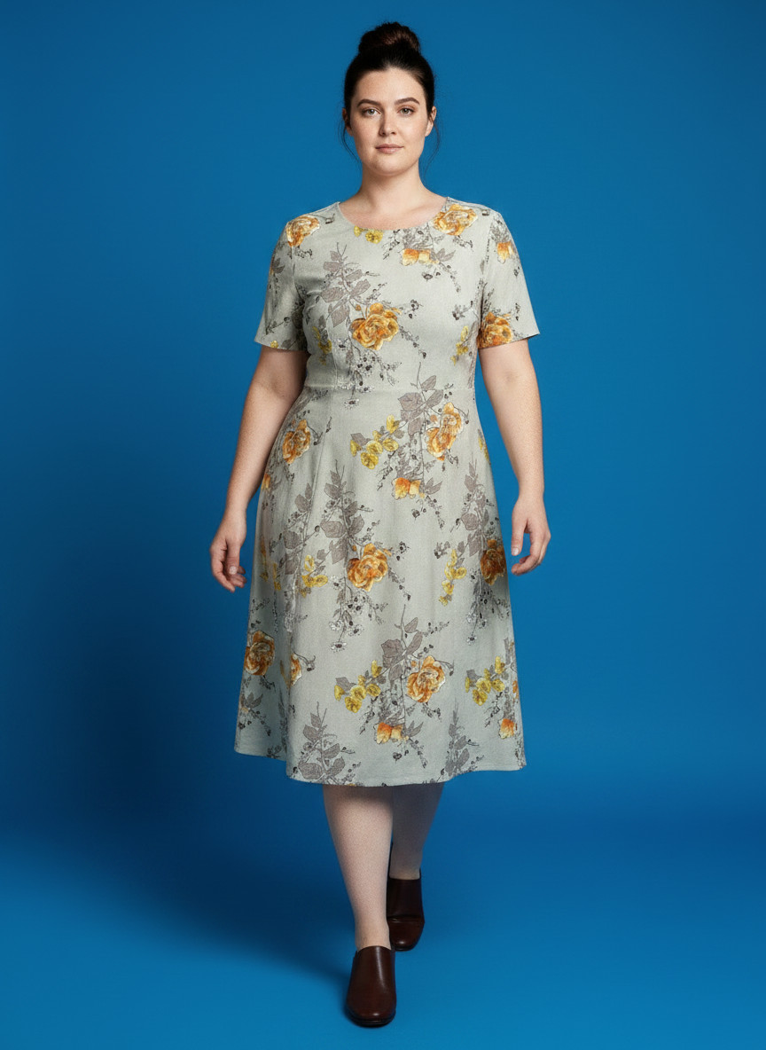 Vintage 70s Original Unworn 2XL midi Dress yellow rose