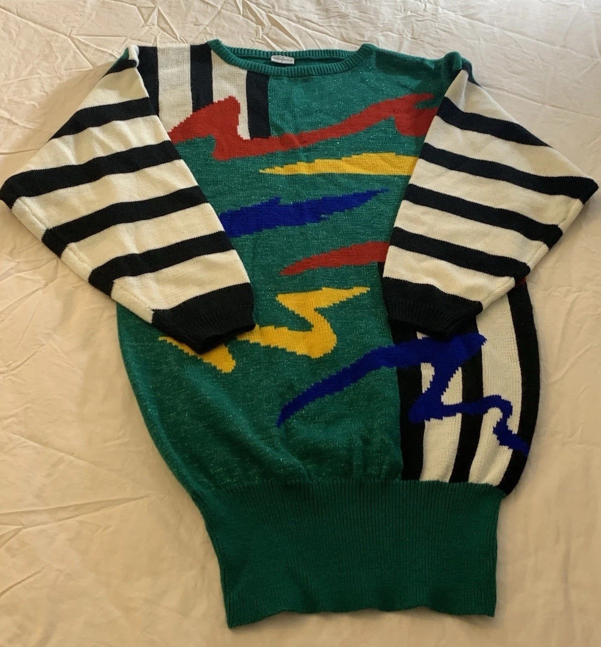 VTG 80s 90s Funky Hip Hop Colorful Geometric Crewneck Acrylic Sweater, SZ M