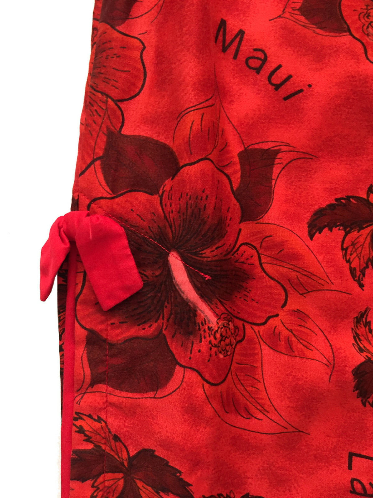 Vintage ROYAL HAWAIIAN Sleeveless Sheath Dress Red Hibiscus Island Names Sz 6-8