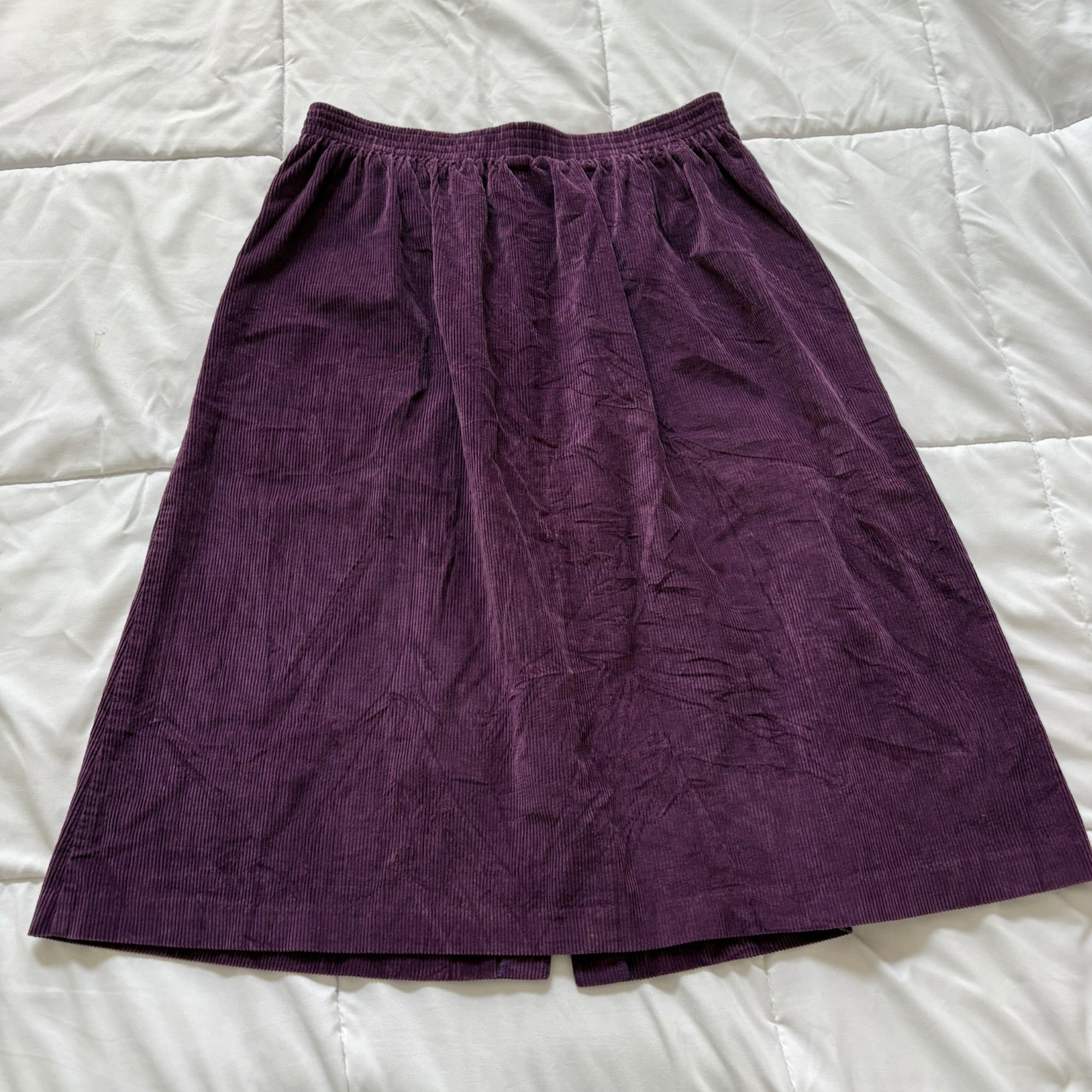 Vintage 80s Purple Corduroy Button Front Midi Skirt Womens 18 100% Cotton Retro