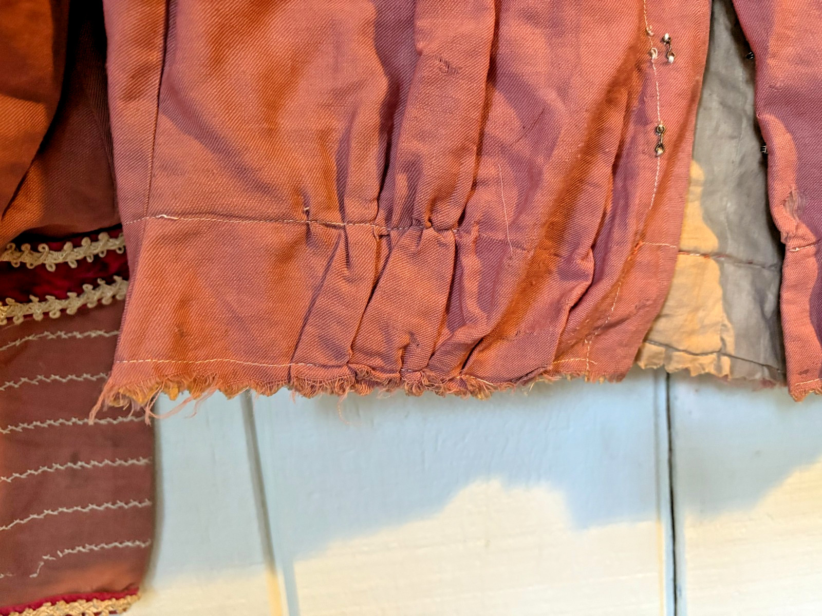 Antique 1890s Leg-of-Mutton Sleeve Blouse | Rose Silk Velvet Trim Embroidery VTG
