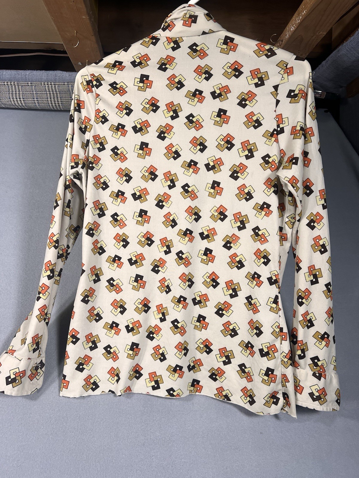 Tarri Vintage Polyester Button up Long Sleeve M Geometric Print Brown Orange