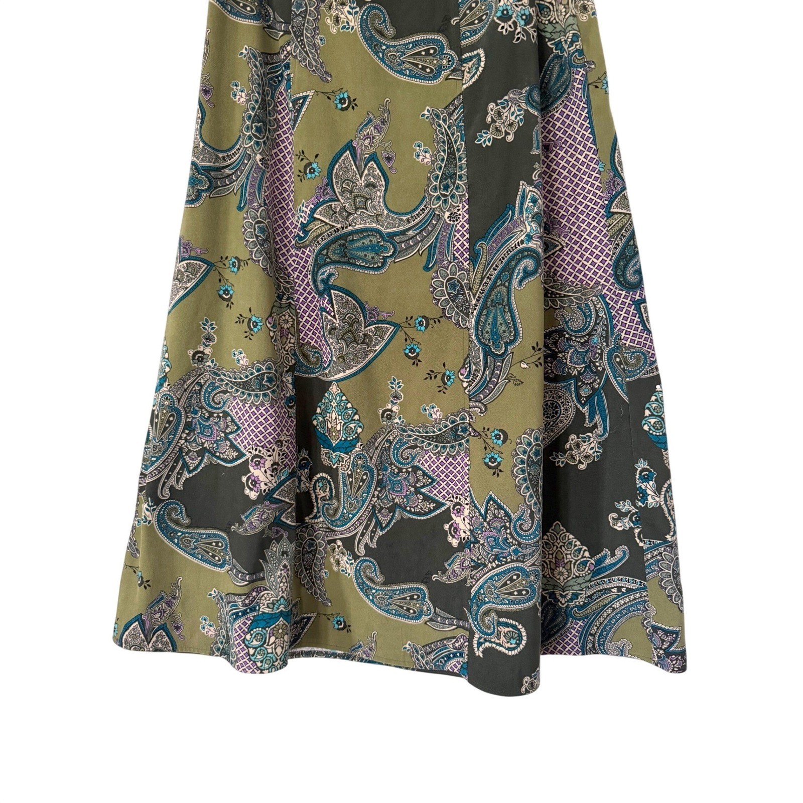 Vintage Notations Paisley Women M Green A-Line Maxi Skirt Boho Patchwork 90s Y2K
