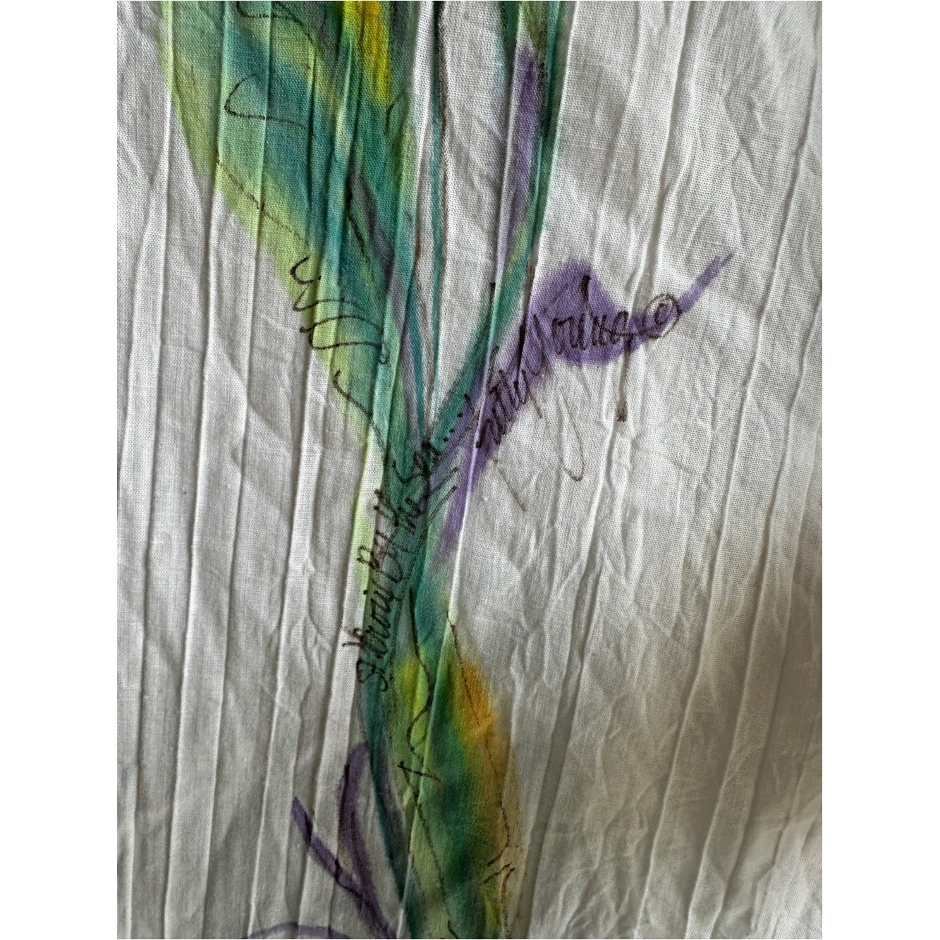 Vintage Hand Painted Iris Cover Up Tunic Boho Artwear Coastal Grandma One Size