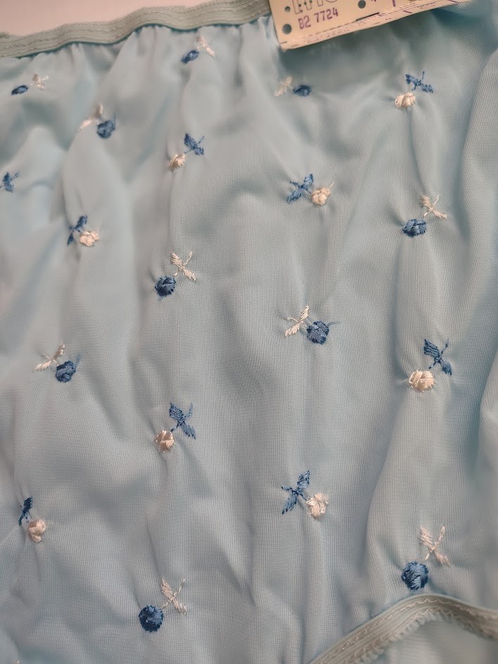 Vintage NOS Blue Floral Nylon Cotton Mushroom Gusset Sissy Granny Panties M 6