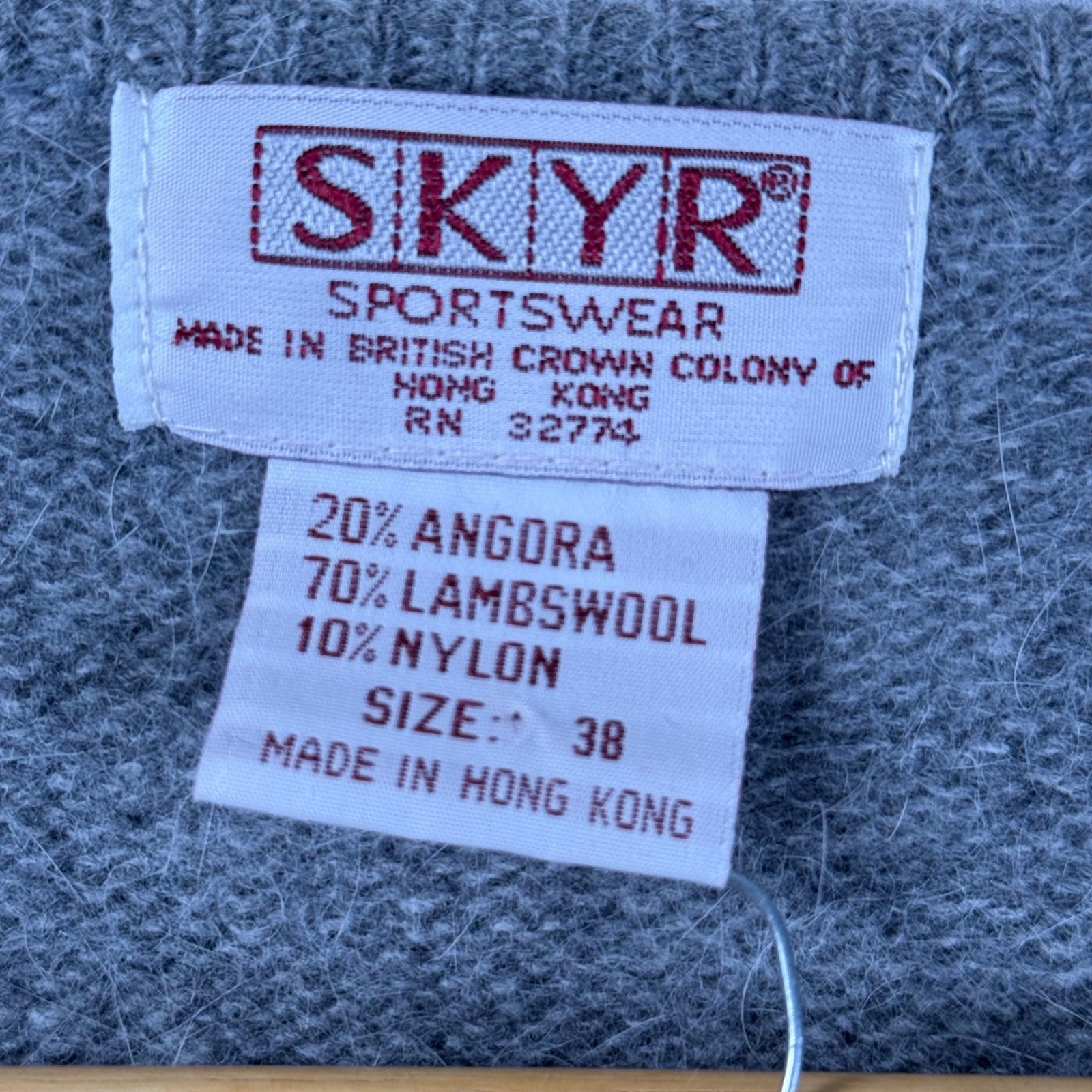 Skyr Sportswear Vintage Gray Angora Lambswool Puff Shoulder Cardigan Sweater 80s