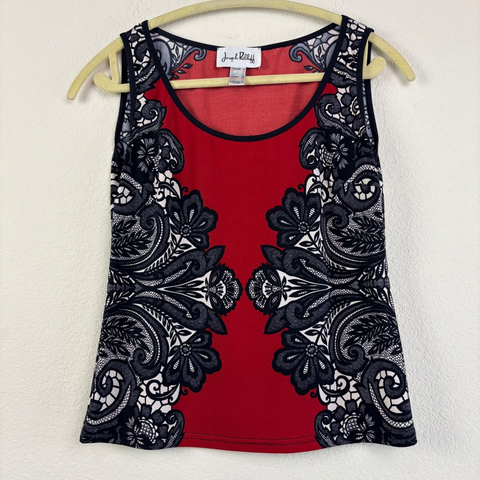 Joseph Ribkoff 8 Red Black Paisley 2pc Set Jacket Tank Career Art to Wear VTG