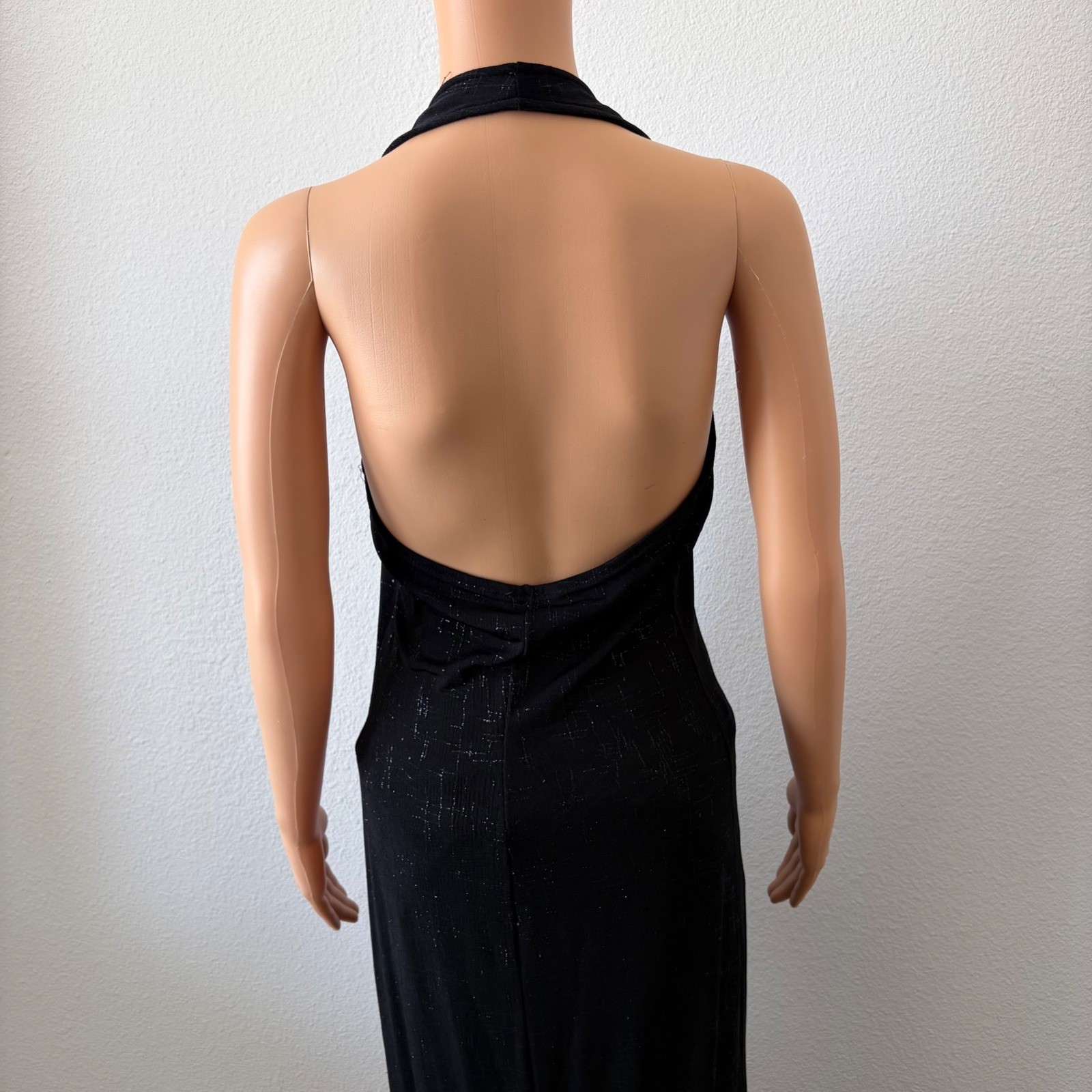 Luly K Maxi Dress Women LG Black Vintage 90s Y2K Halter Open Back Glitter Prom