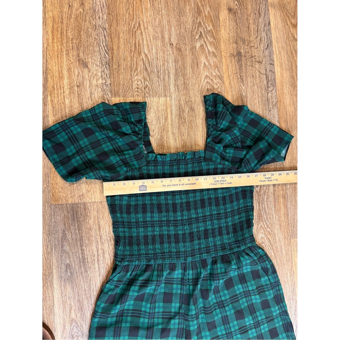 Draper James Green Plaid Smocked Off-Shoulder Wide-Leg Jumpsuit Size Large