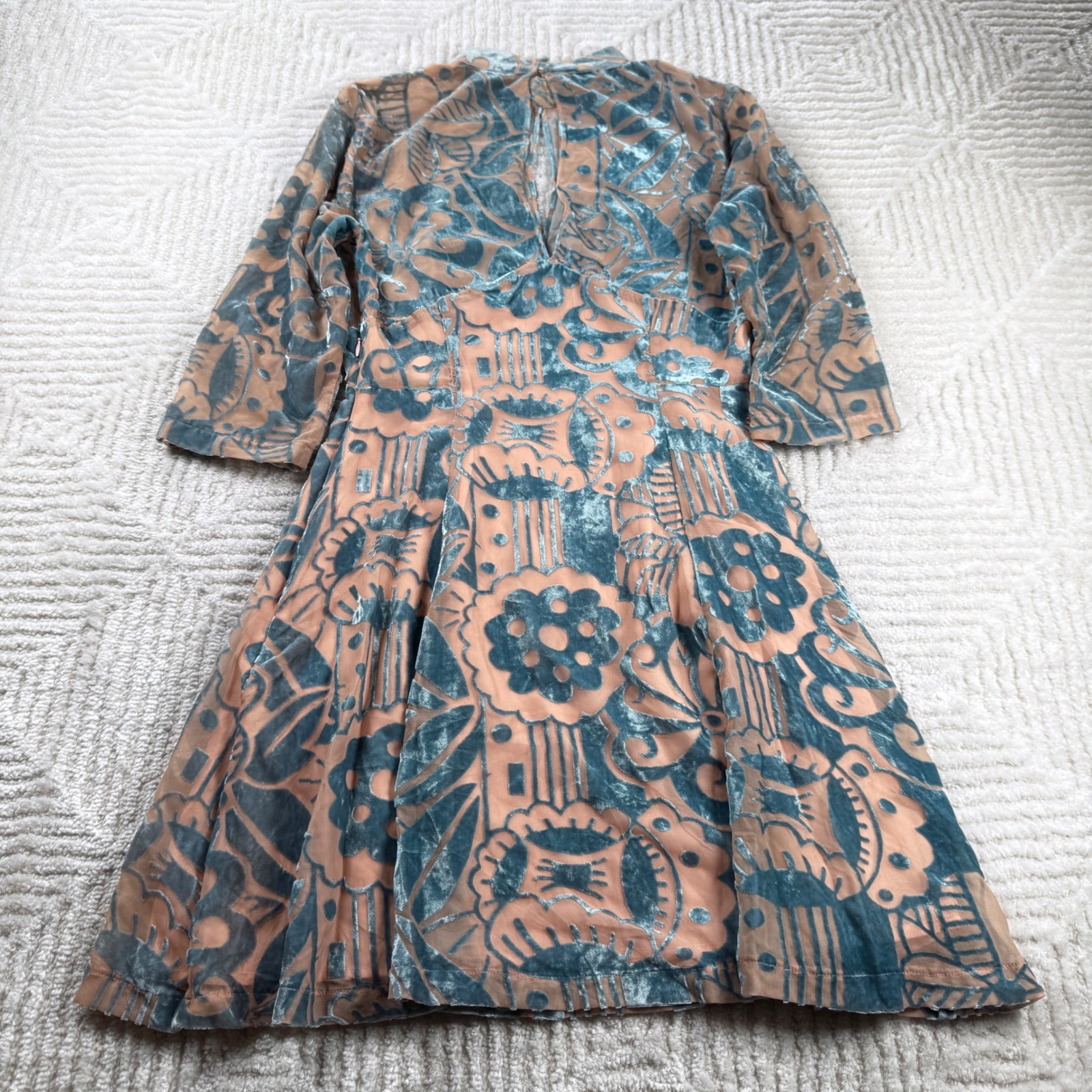 ASOS Dress 4 Velvet Burnout Mock Neck Teal Peach Retro 60s 70s Party Fairy Boho