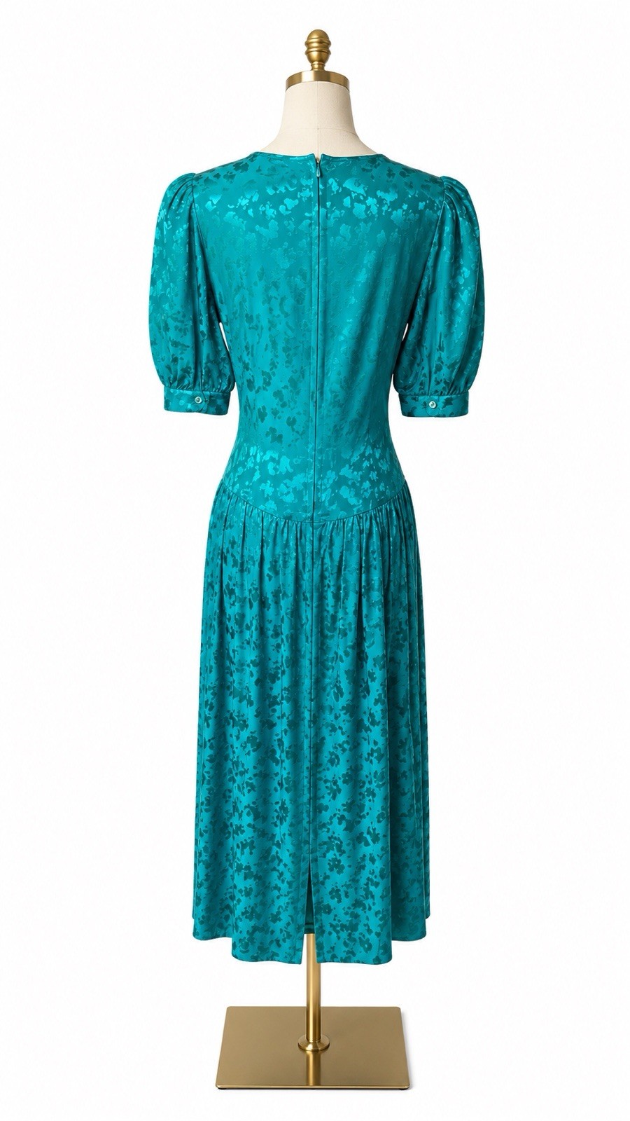 Vintage Women’s Lauren Alexandra 100% Silk Teal Jacquard Midi Dress Sz 8