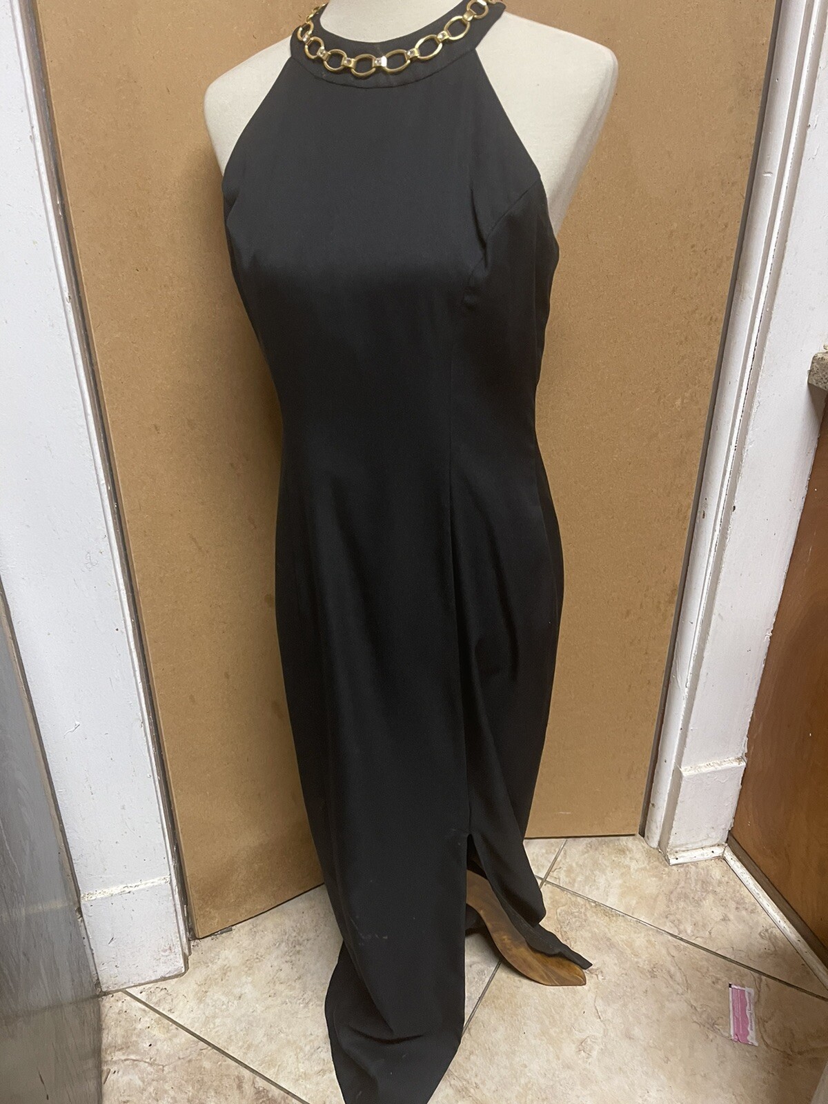 RAMPAGE Size 9 Black Halter Top -Full Length Dress w/Side Slit