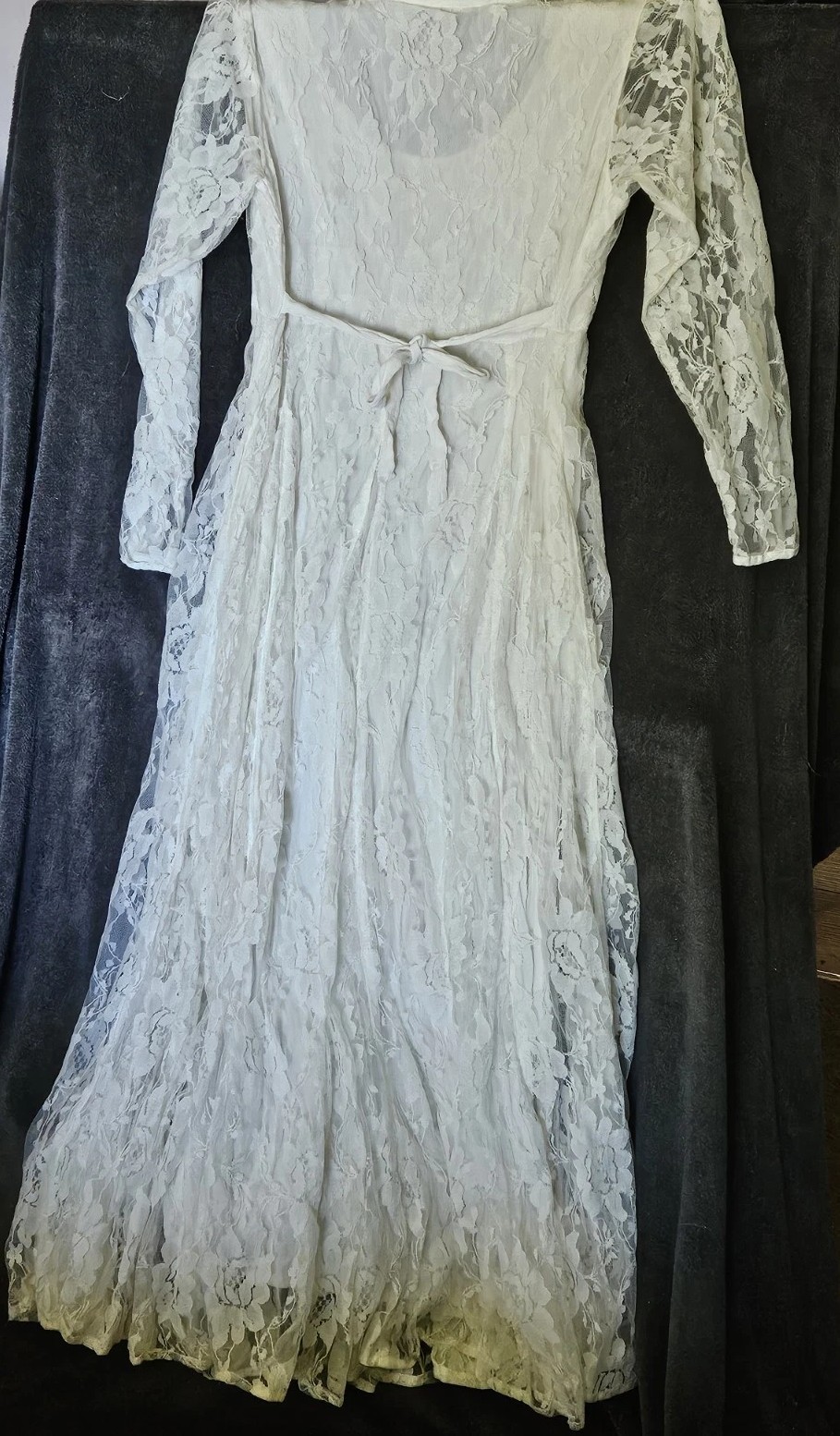 Vintage NOSTALGIA Ivory Off White Lace & Iridescent Beading Maxi Dress*Large