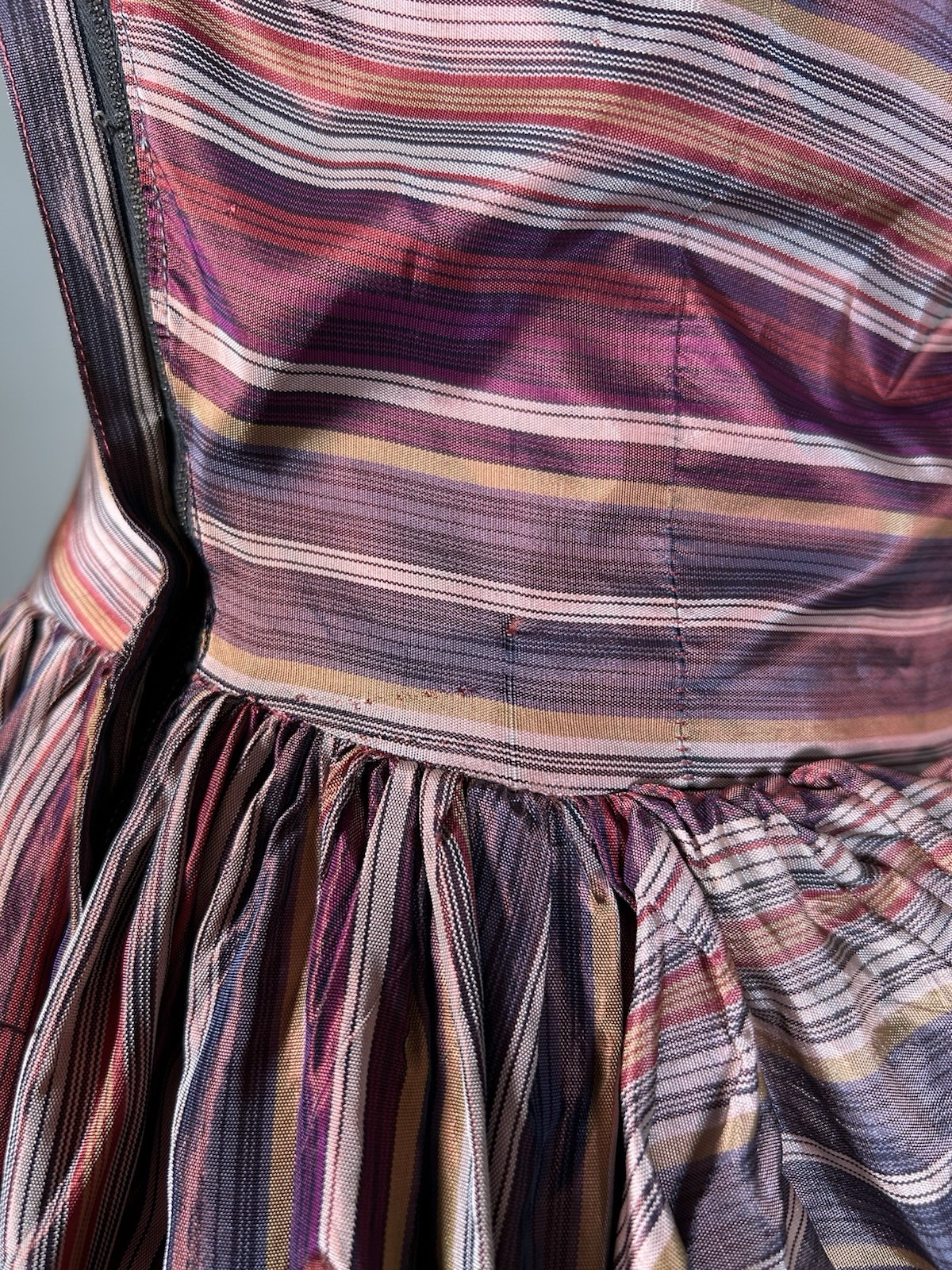 VTG 1940s Emma Domb Party Lines Stripes Taffeta Halter Ball Gown Full Skirt S