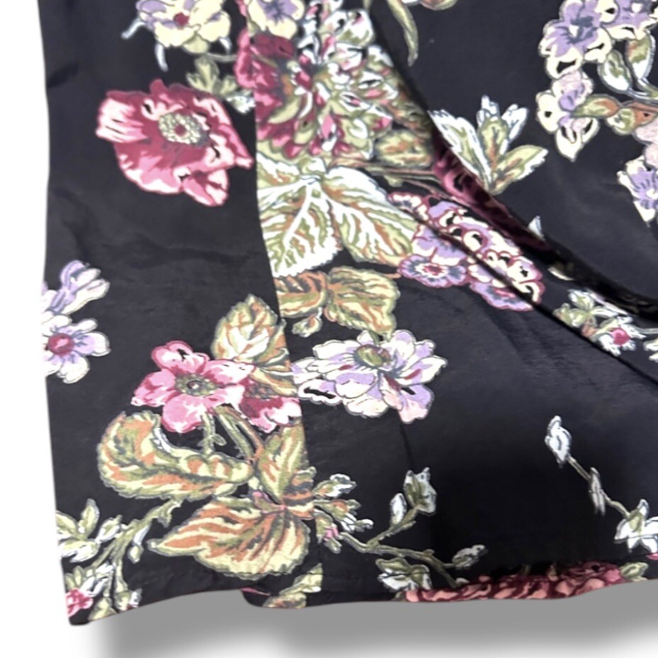 Vintage 80s/90s Kathryn Deene Black Floral Collared Midi Dress Plus Size 18