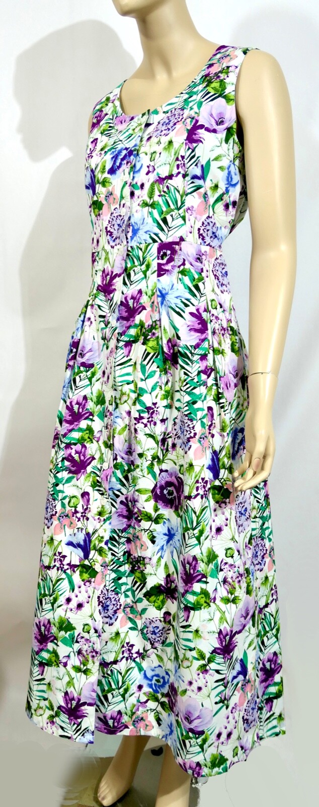 Floral White Vintage Chadwicks Lined Cotton Shirtdress Midi Maxi Prairie 12P