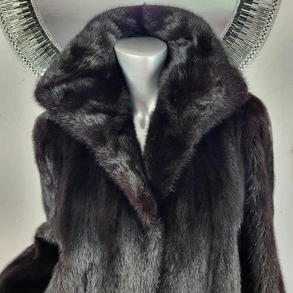PARISIAN FURS~M/L~STUNNING VINTAGE BLACK GENUINE REAL FULL LENGTH MINK FUR COAT