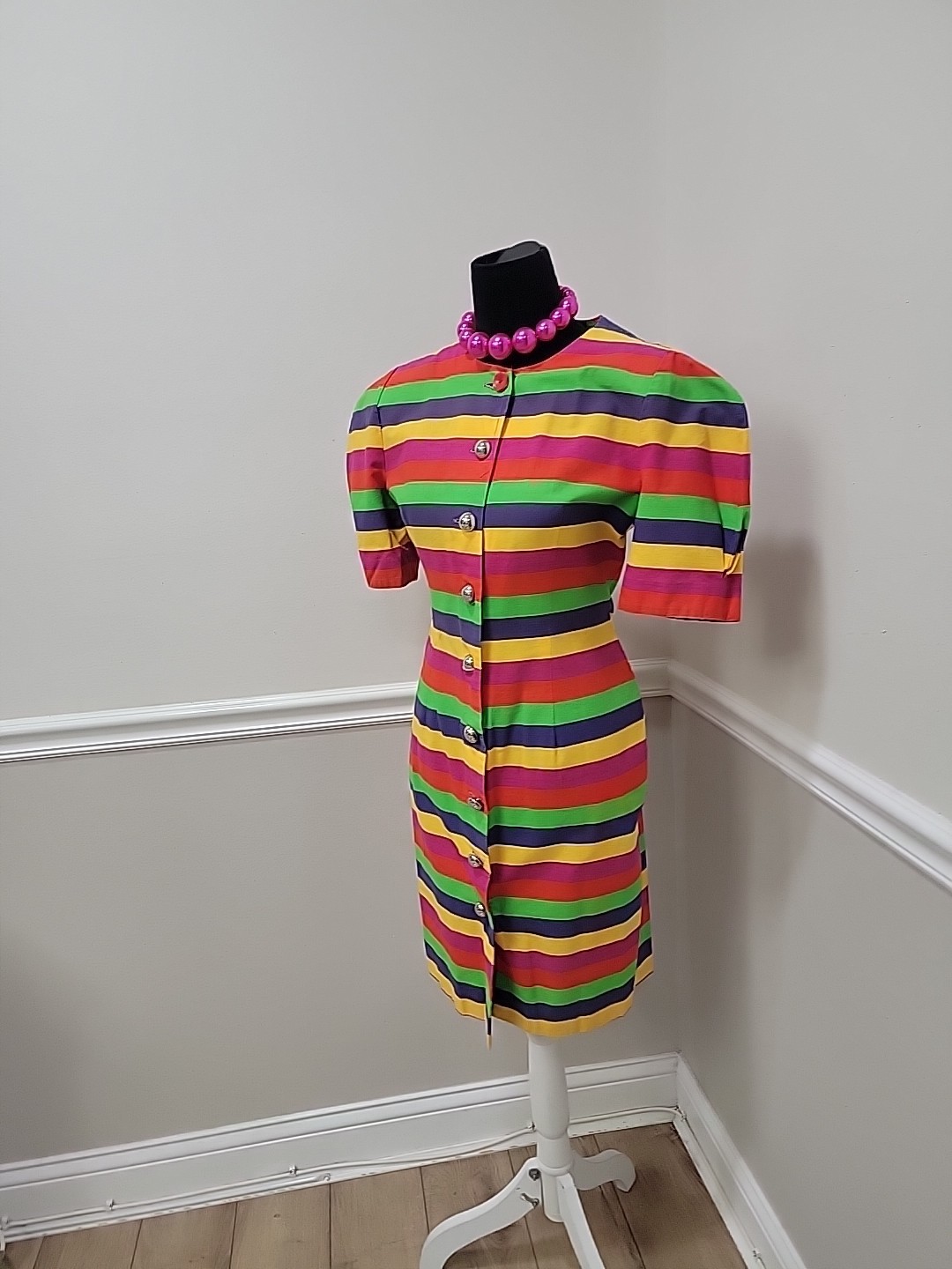 VTG’80 Paul Harris Rainbow Stripe Bodycon Cotton Wiggle Dress