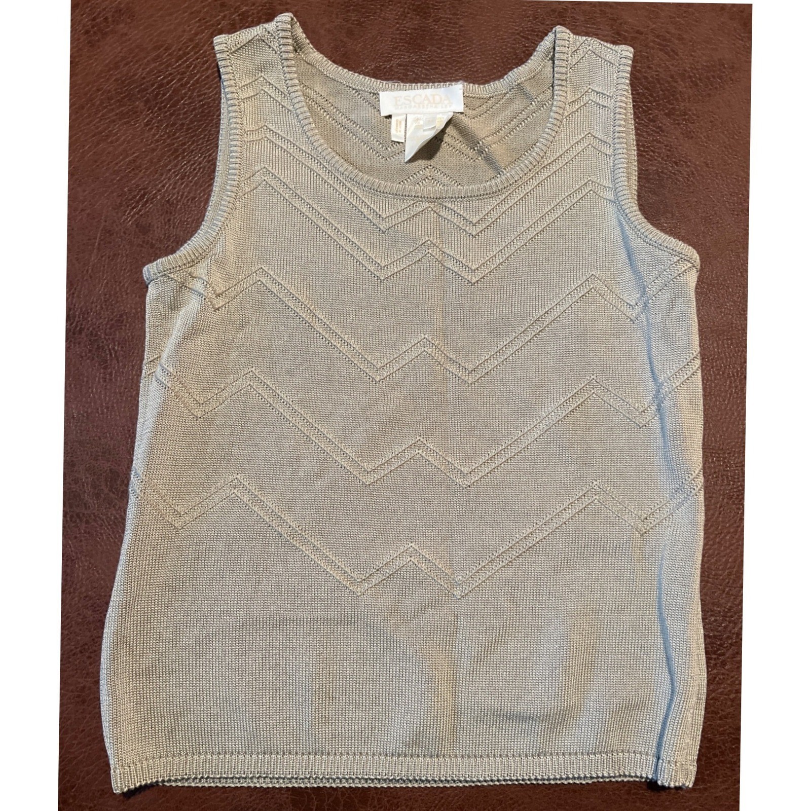 Escada Margaretha Ley Vintage Chevron Knit Tank Top Champagne Taupe EU 34 XS