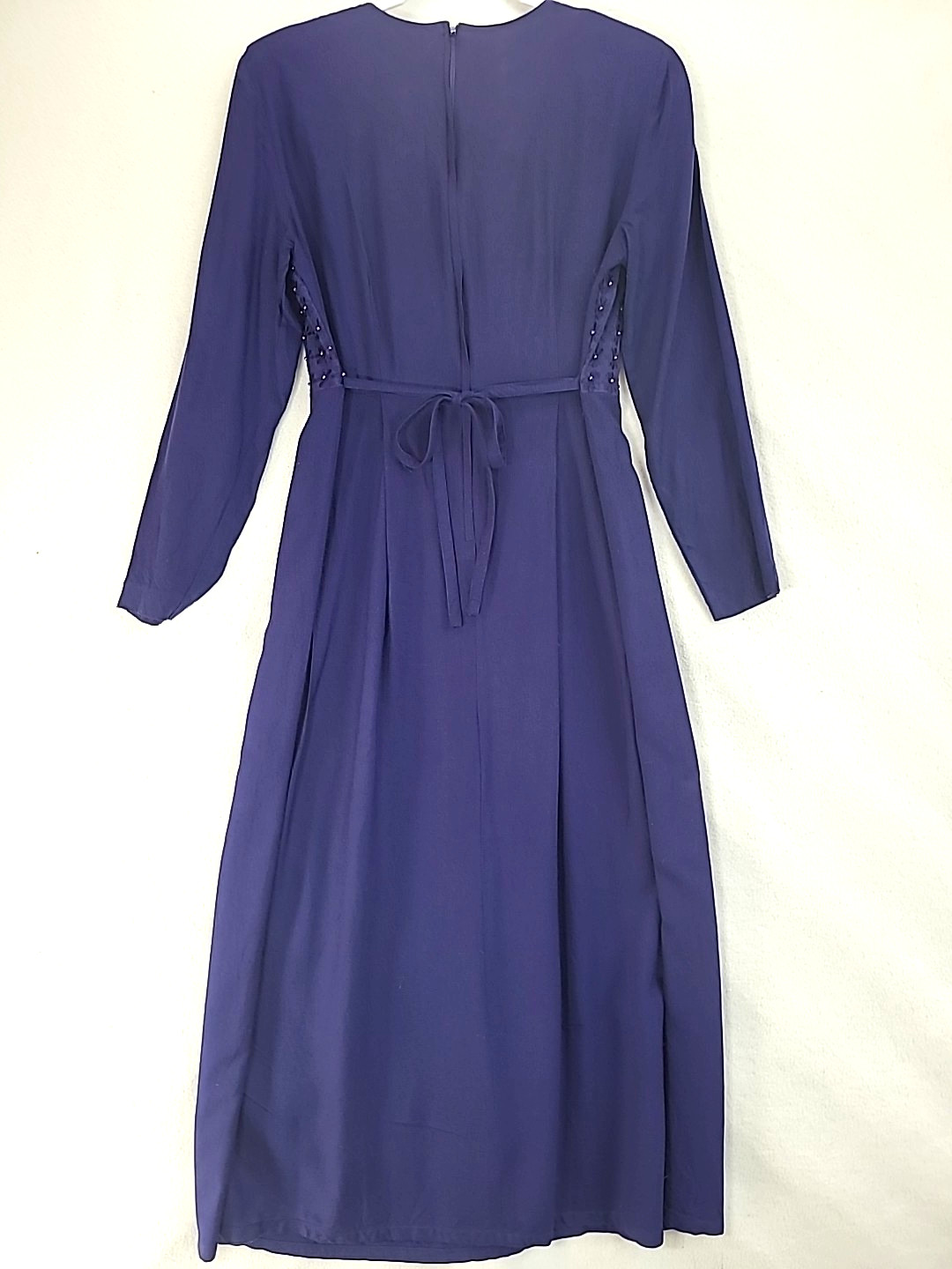 Vtg long Sleeve Floor Length Blue Dress Featuring Beaded Embellishments