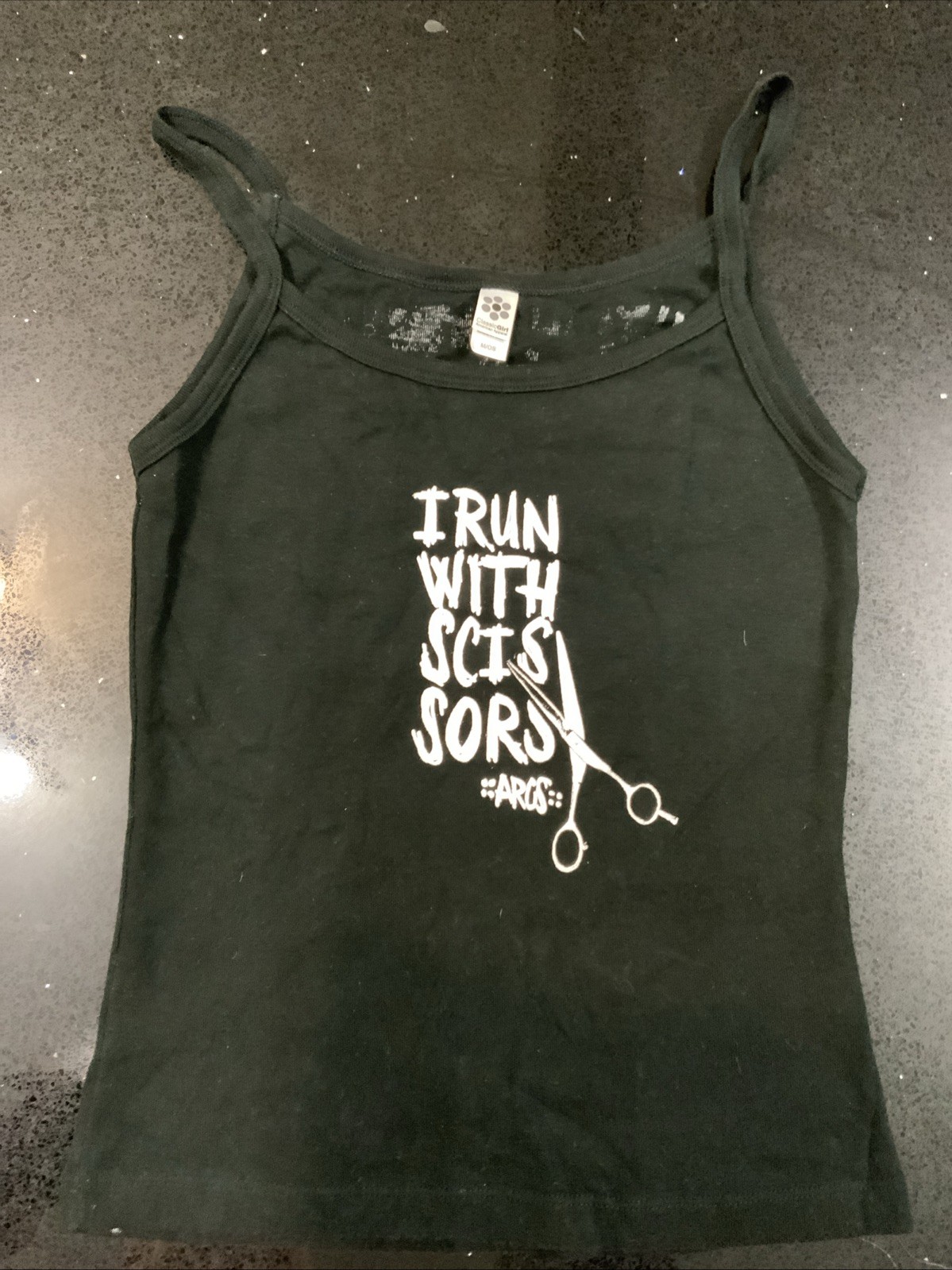 Vintage American Apparel “ I Run With Scissors” ARCS Black Tank Size M USA Made