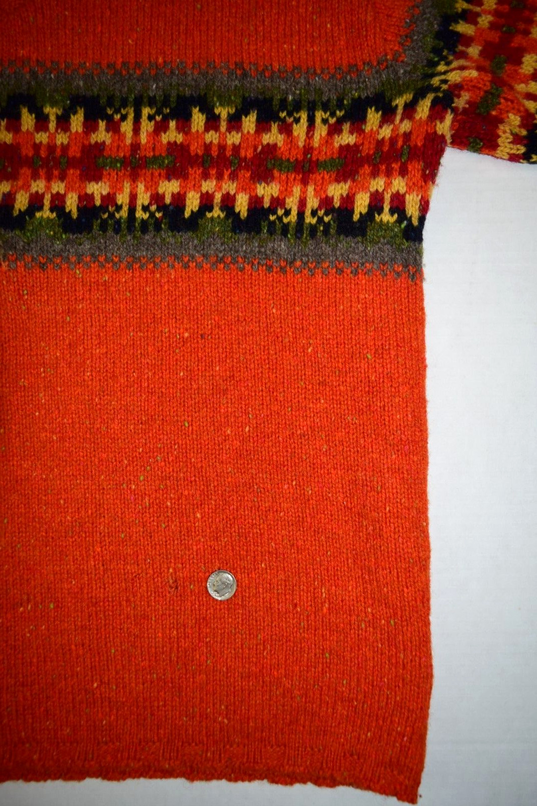 Vintage Sweater Size M 90s Eddie Bauer Orange Donegal Wool Mid Stripe Crew Neck