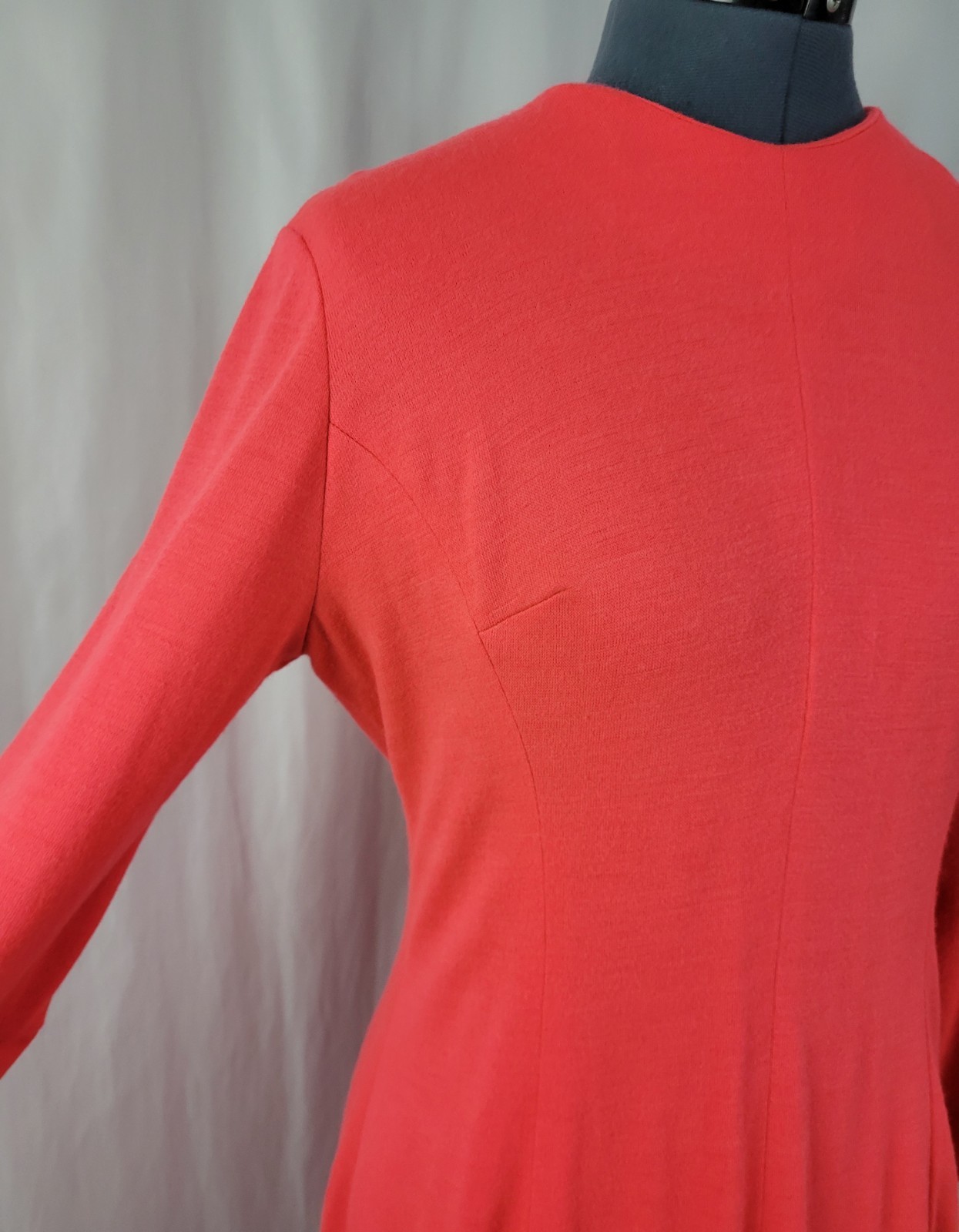 Vintage Lady Carol Coral Knit Princess Seamed Dress w Lining Size MED?