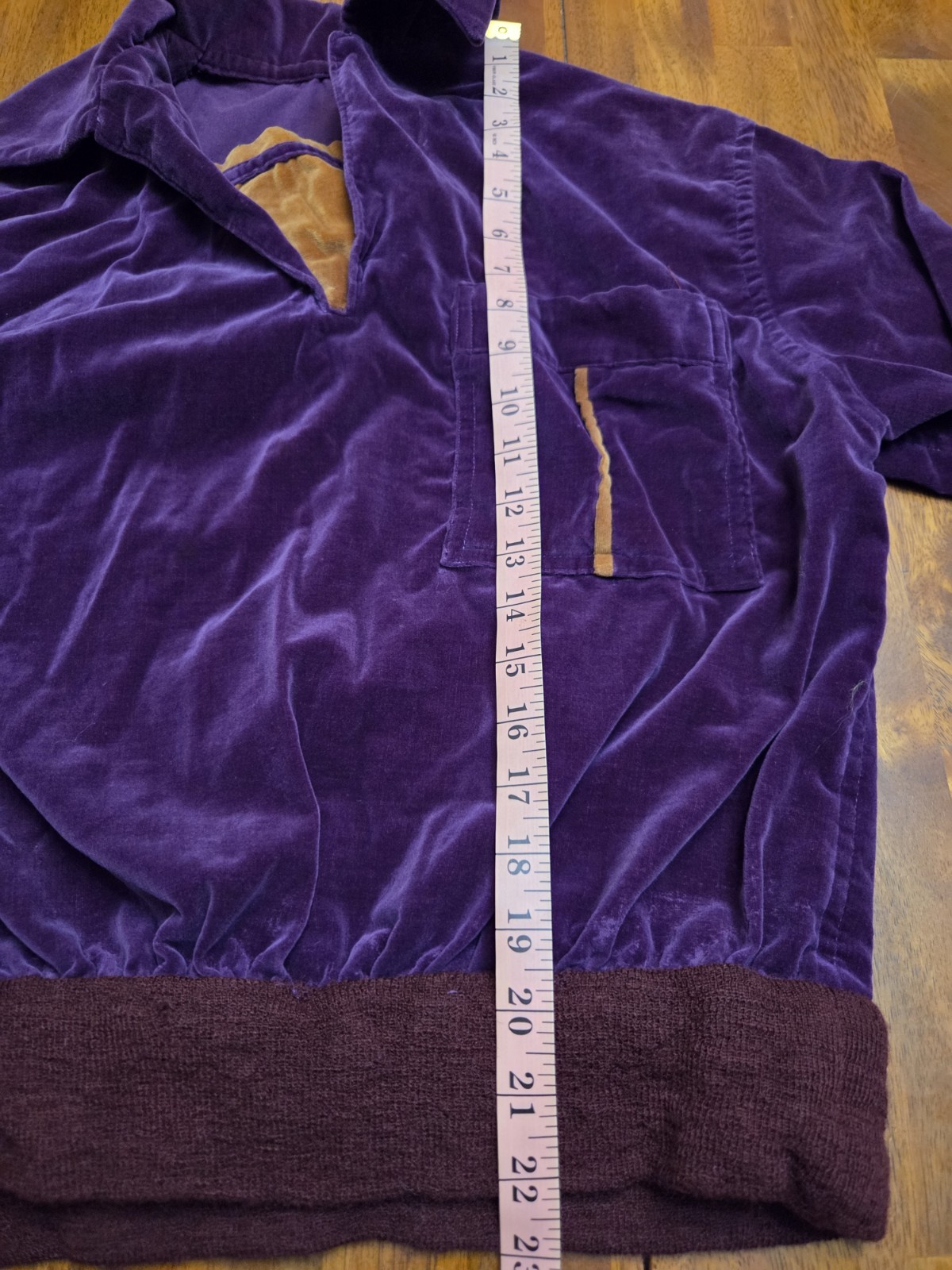 Vintage Velour Collared V-Neck Pullover Sweatshirt, Purple Gold 80s/90s Small