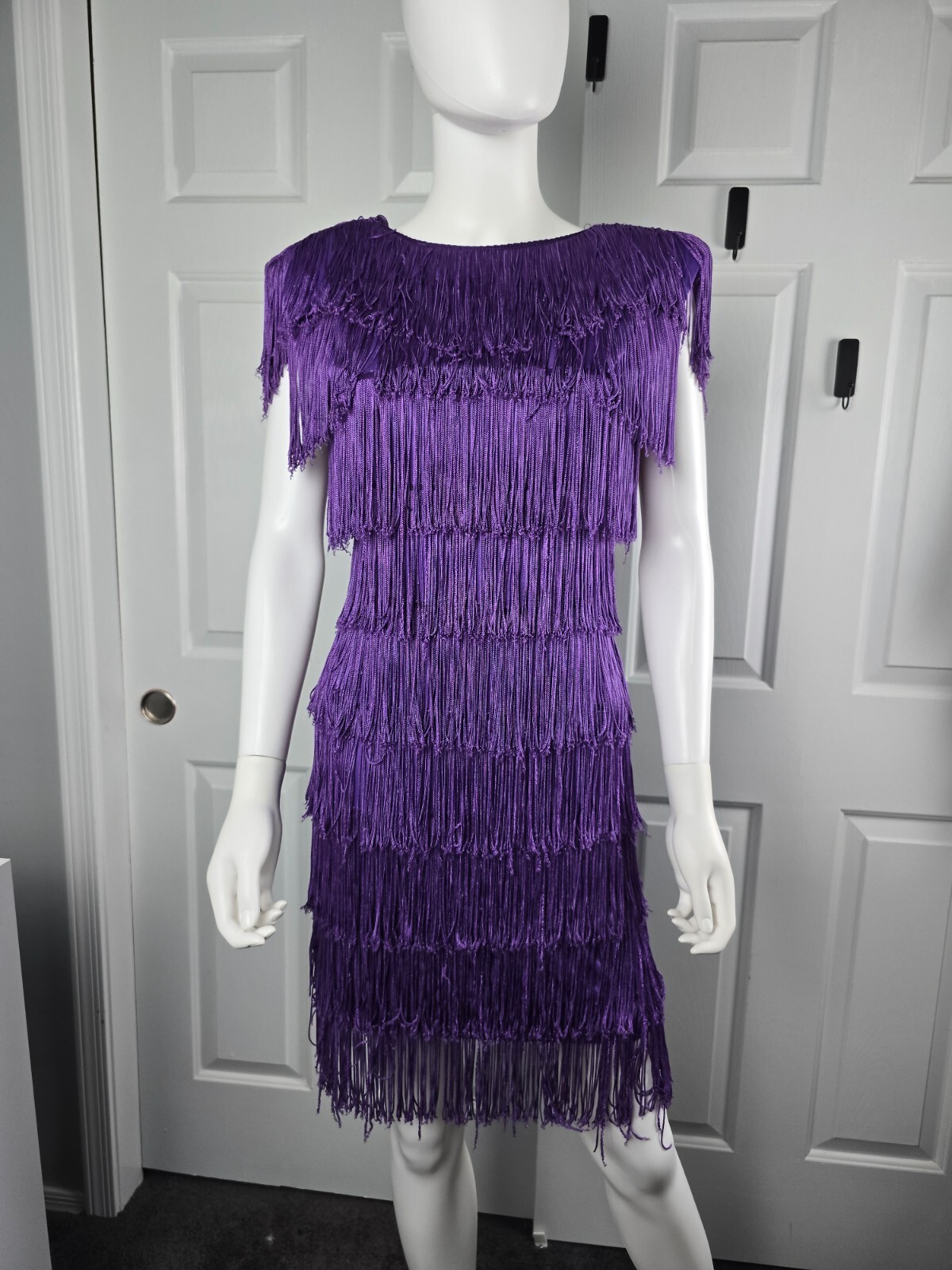 Vintage 80s Fringe Gatsby Flapper Dress Steppin Out Purple Fabulous Sz 5 EUC