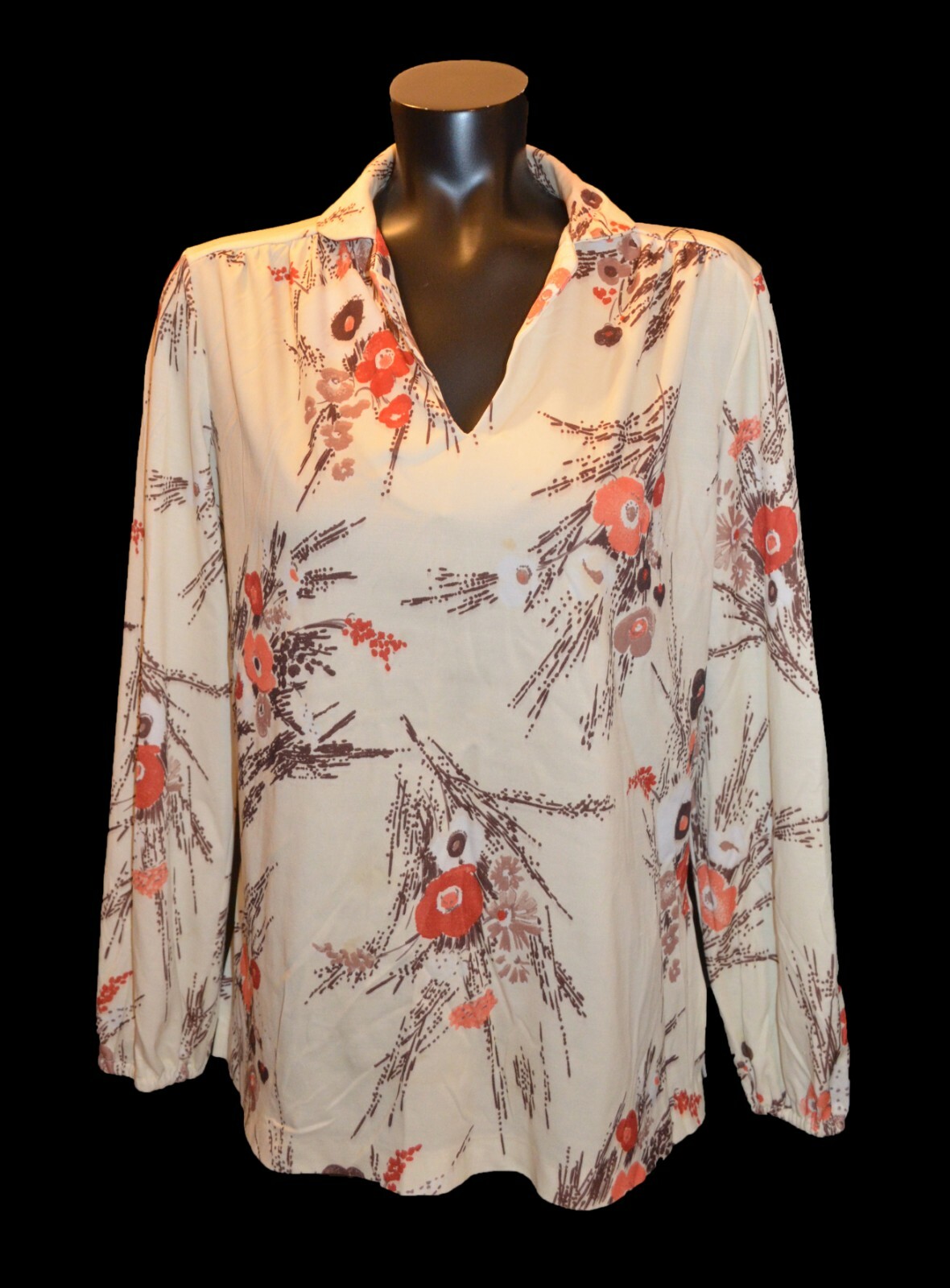 First Edition Dallas Vintage 70s 80s Ivory Floral Print Collared Shirt sz L