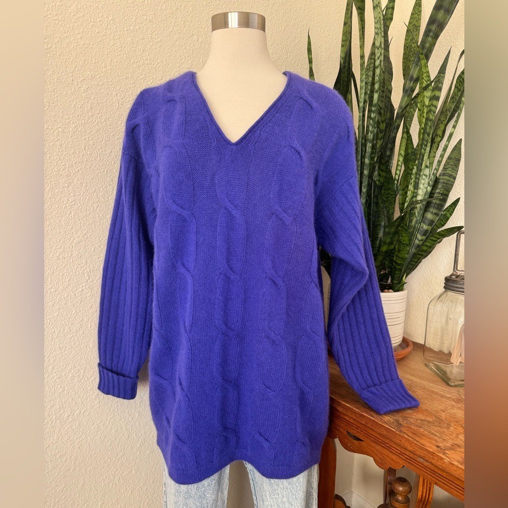 Vintage Lambswool Angora Cable Knit Sweater – Royal Purple layers Large