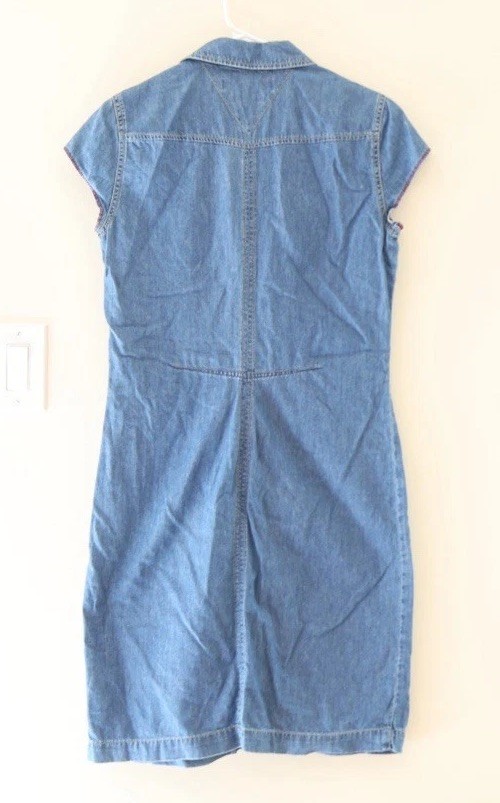 Vintage Tommy Hilfiger 6 Button Denim Midi Dress Blue Y2K Retro Preppy Grunge