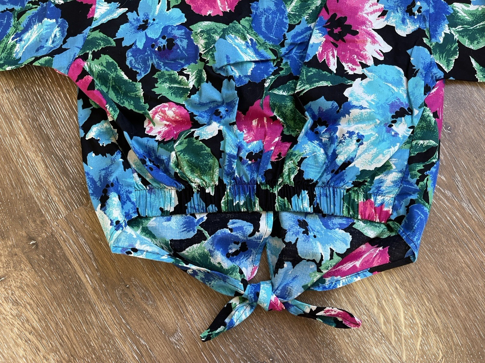 Vintage Byer California Women Top and Shorts Floral Set Black Blue Pink S & M