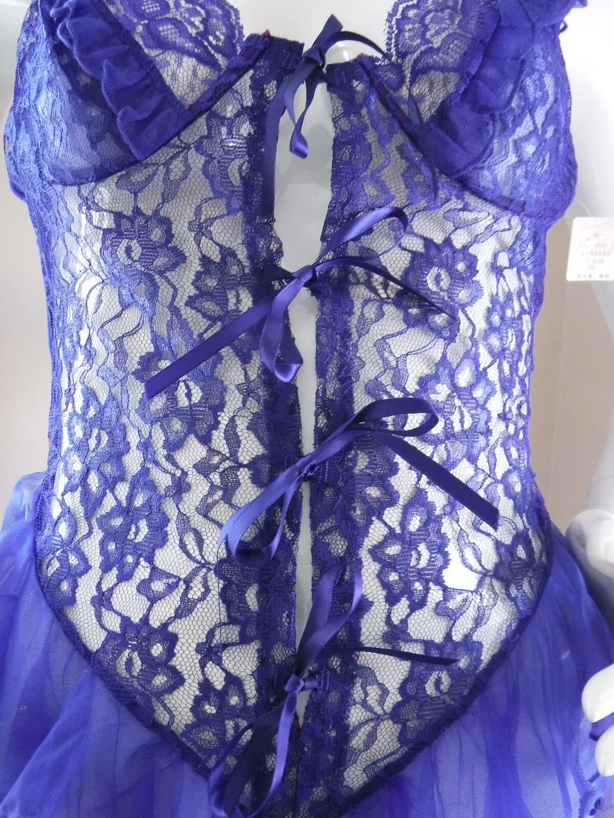 Frederick’s Of Hollywood VNTG 90’s New W/Tags Sapphire Blue Lace/Sheer Teddy Lg.