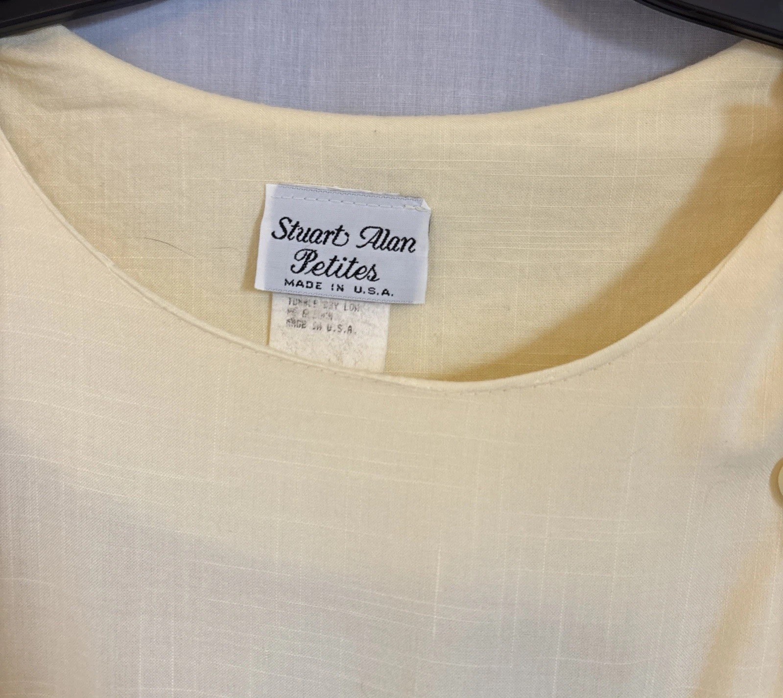 Vintage Stuart Alan Petites 8P Womens Butter Yellow Pleated Dress Made in USA