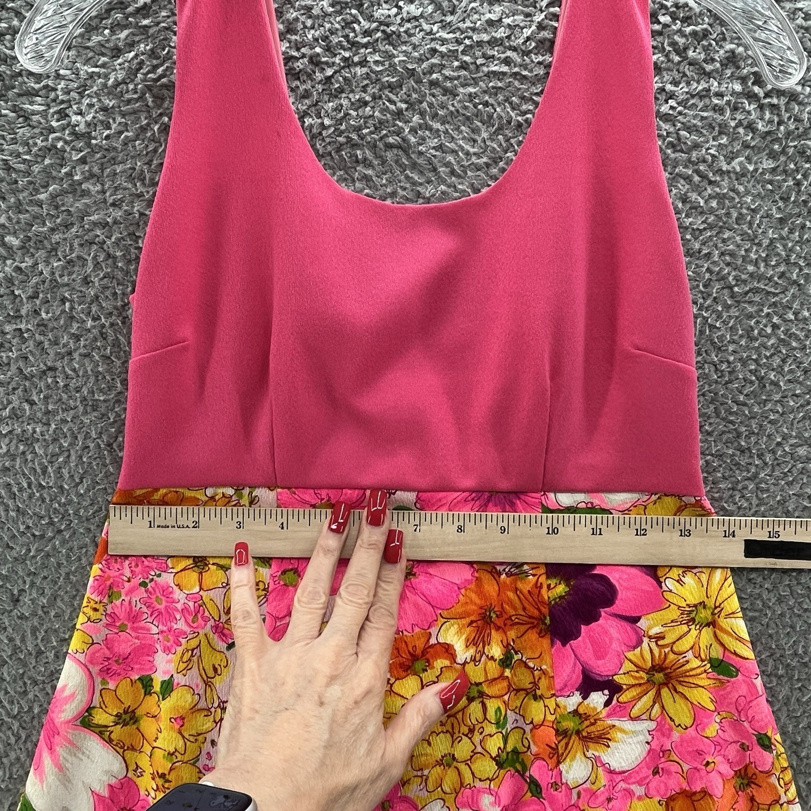 VTG 60s 70s Flower Power Dress XS Pink Colorful Floral Seamstress Made Maxi