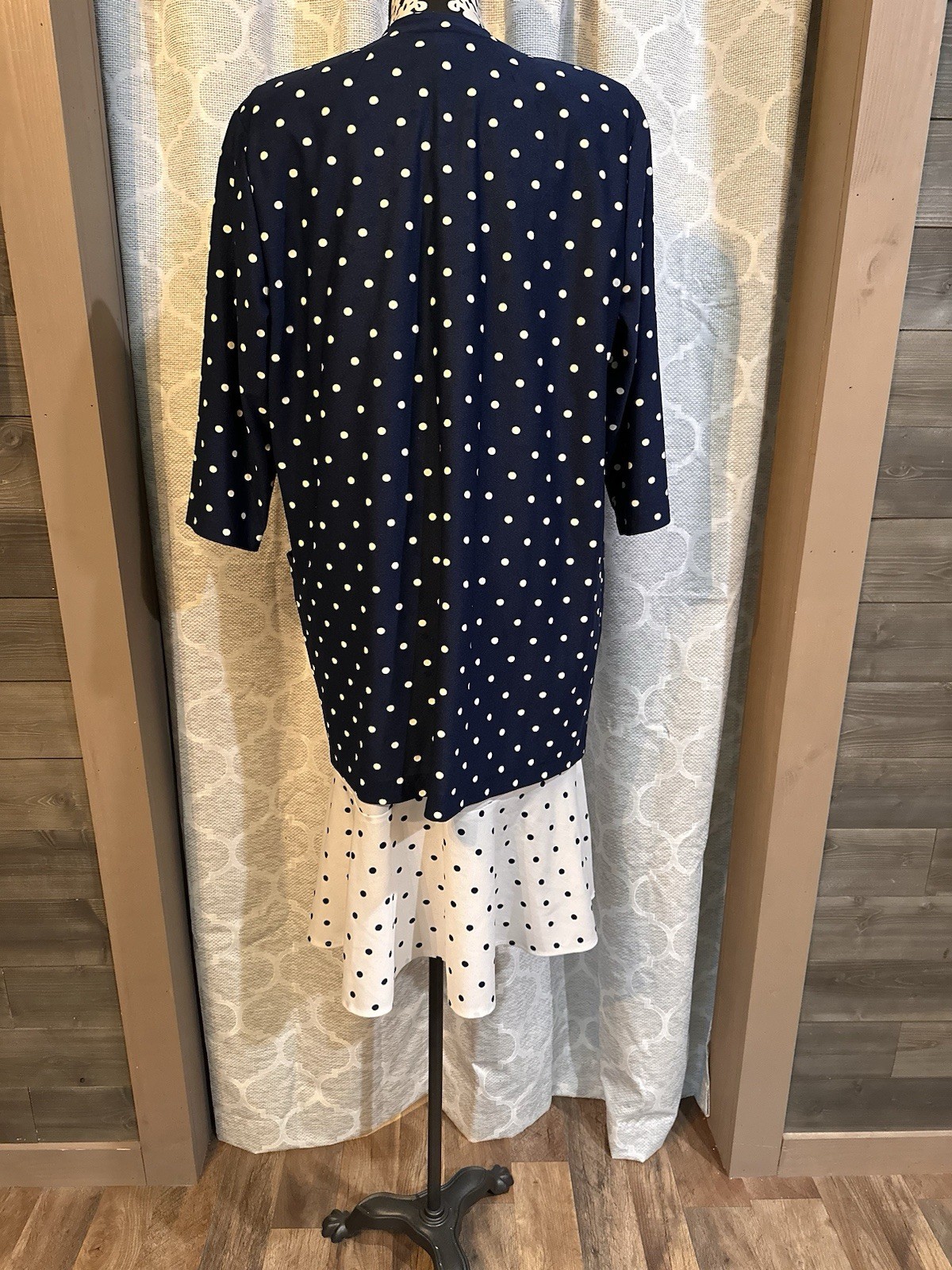 Vintage 1980s Tabby II Polka Dot 2pc Sheath Dress & Duster Jacket Set Size 16W