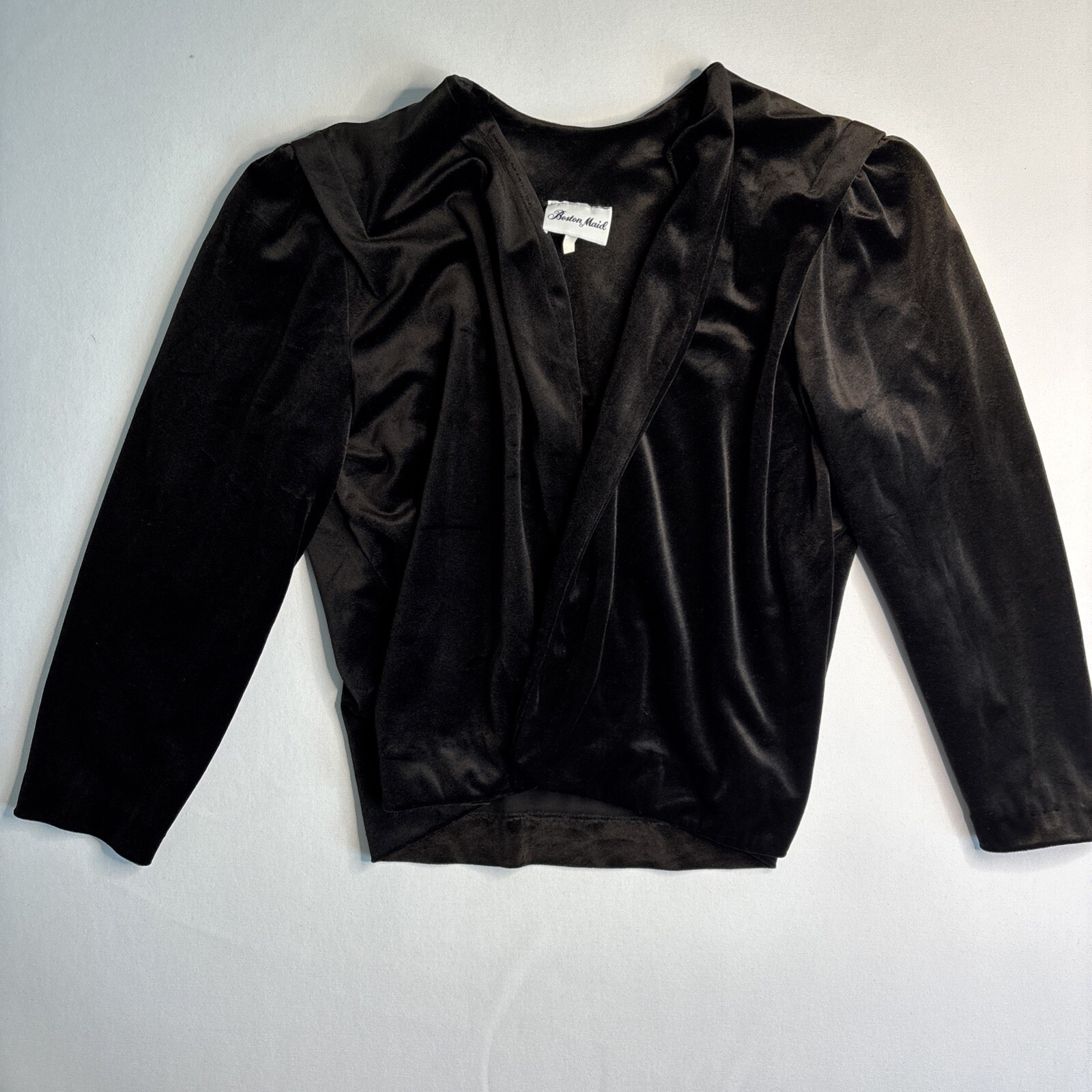 Boston Maid Vintage Bolero Shrug Black Velour Formal Open Front Size 16 Classic