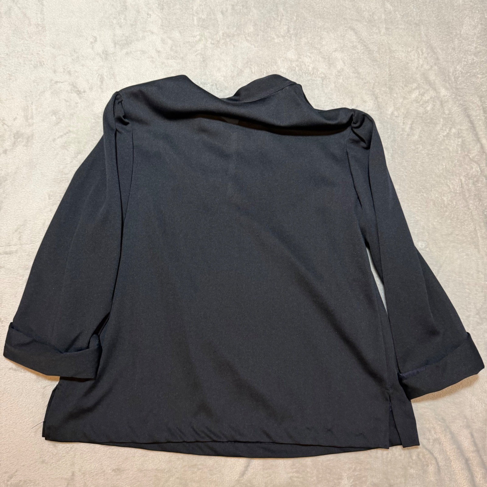 Vintage Black Mandarin Collar Blouse Frog Button 3/4 Sleeve Knit Top 70s 80s