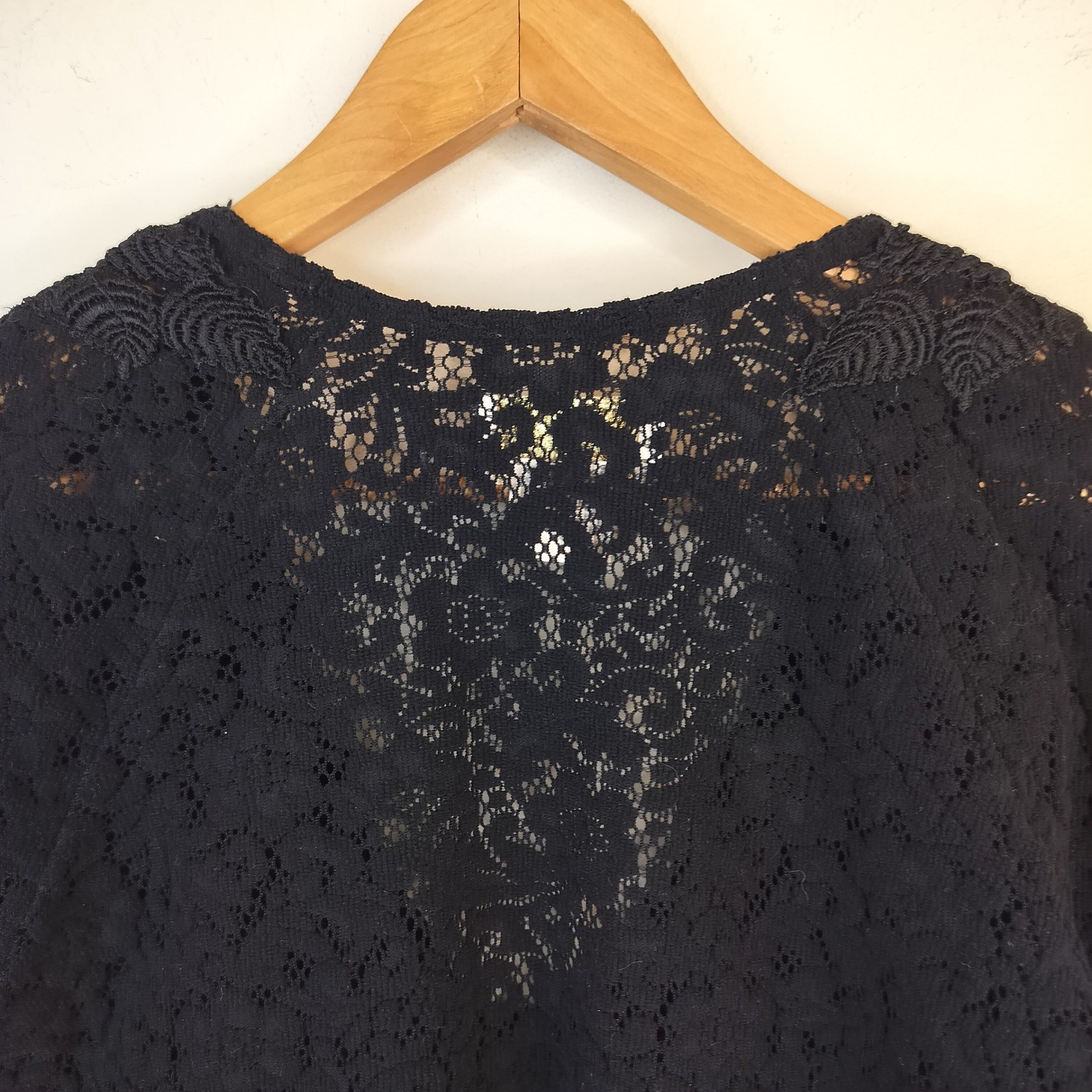 Cache Lace Tunic Top Womens One Size Beaded Sequin Bows Vintage Coquette Black