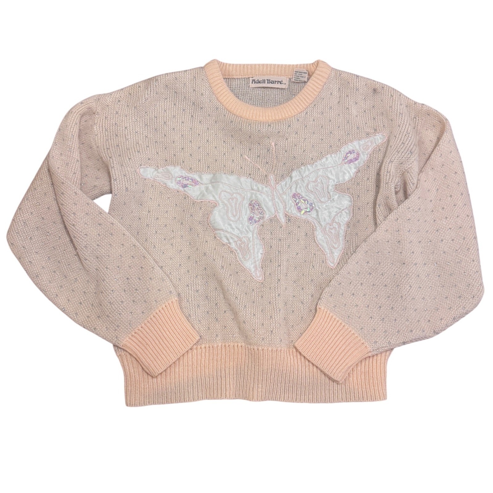 Vintage Fairy Whimsy Sequin Metallic Embroidery Butterfly Sparkle Sweater Ladies