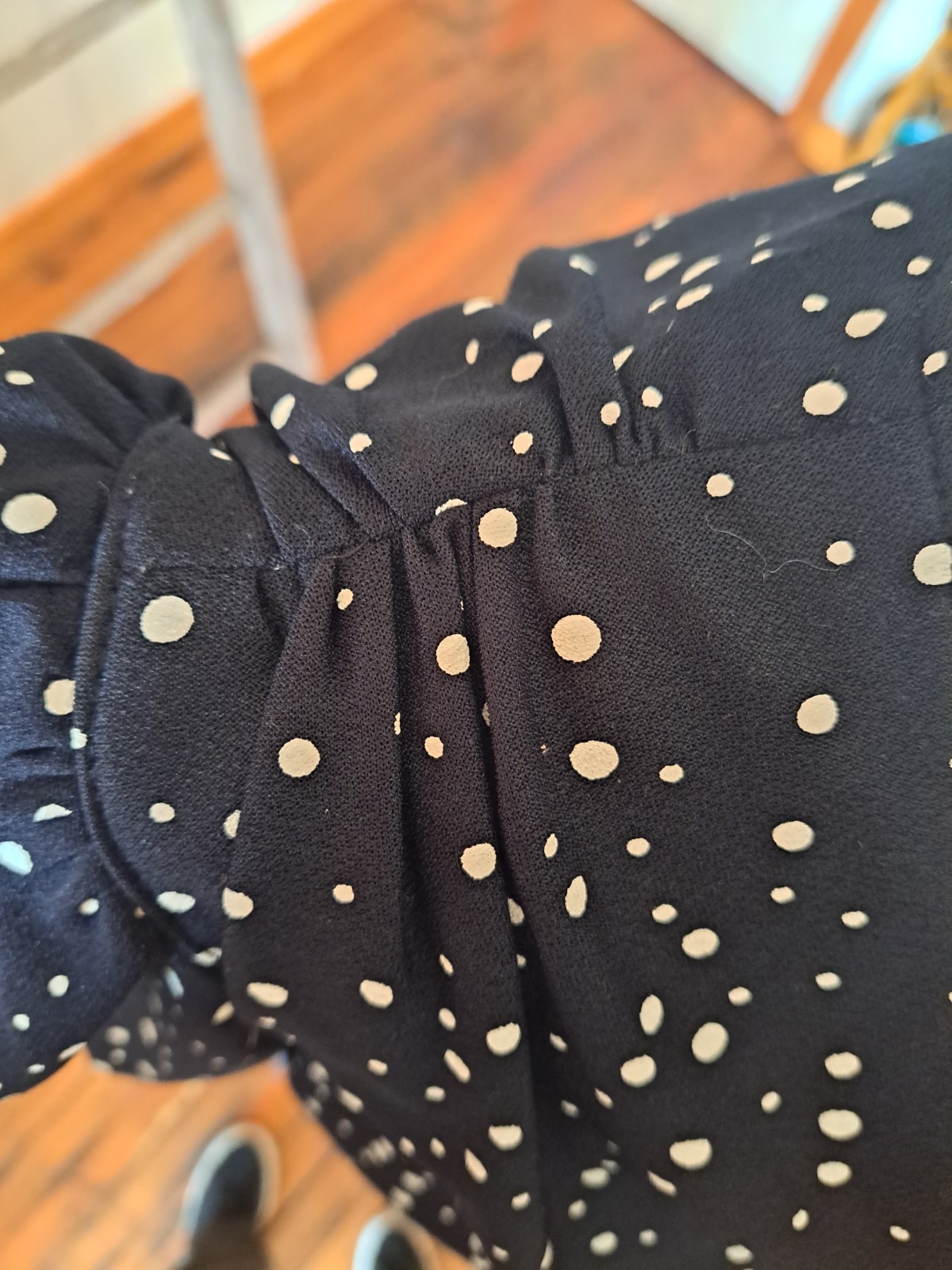 VTG 70s JC Penney Fashions Black & White Polka Dot Below Knee V Neck Dress Sz L