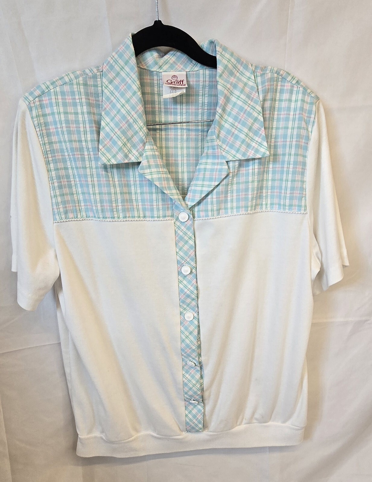 Vintage Graff Californiawear Shirt & Short Set, Size L/12, Blue Plaid & White